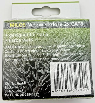 MILOS Netzwerk-Dose 2x CAT6, inkl. Rahmen, UP, matt weiß