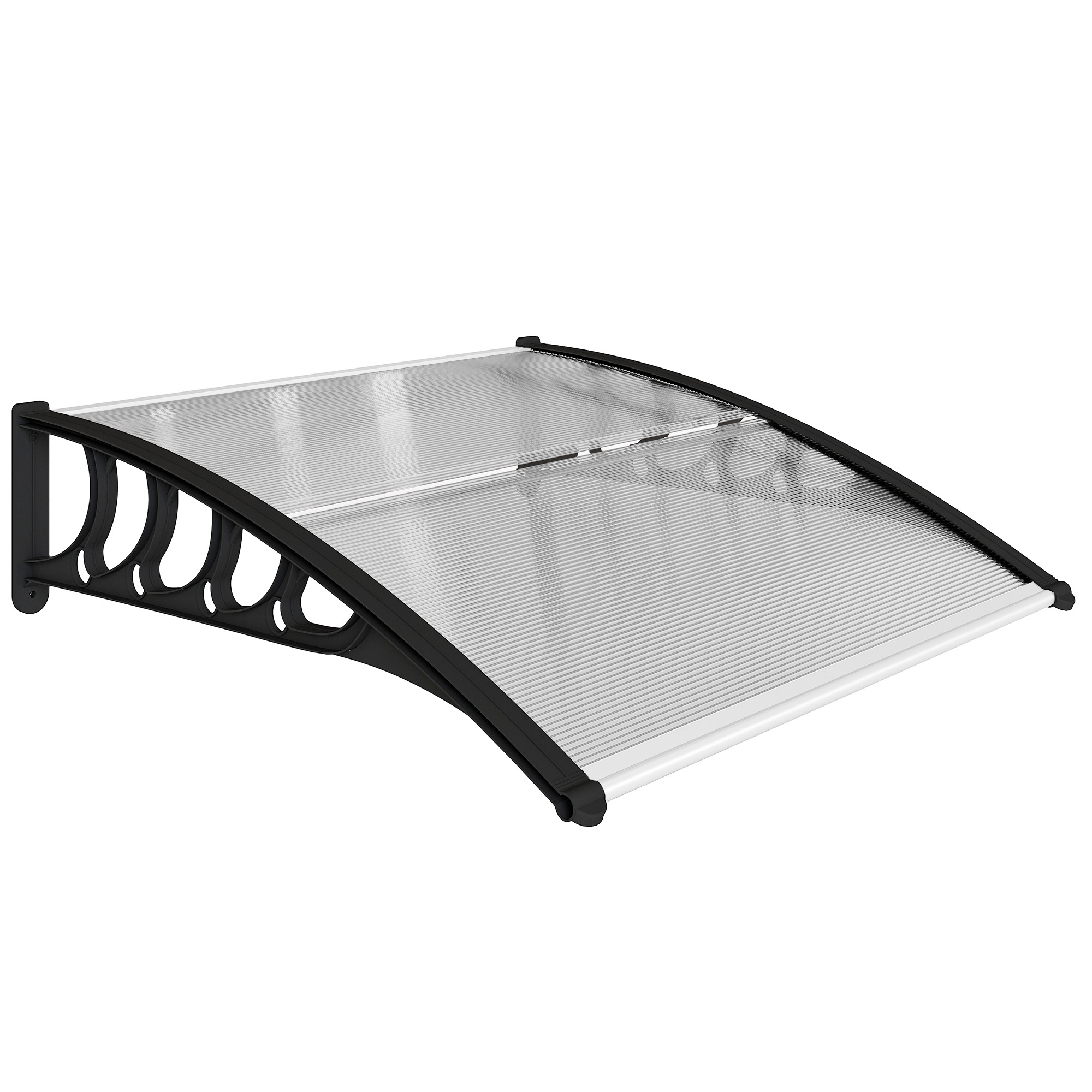 Vordach für Haustür/Fenster, wetterfest, transparent, Aluminium-Verbindungstangen/Polycarbonat, 103x96,5x27cm, Schwarz