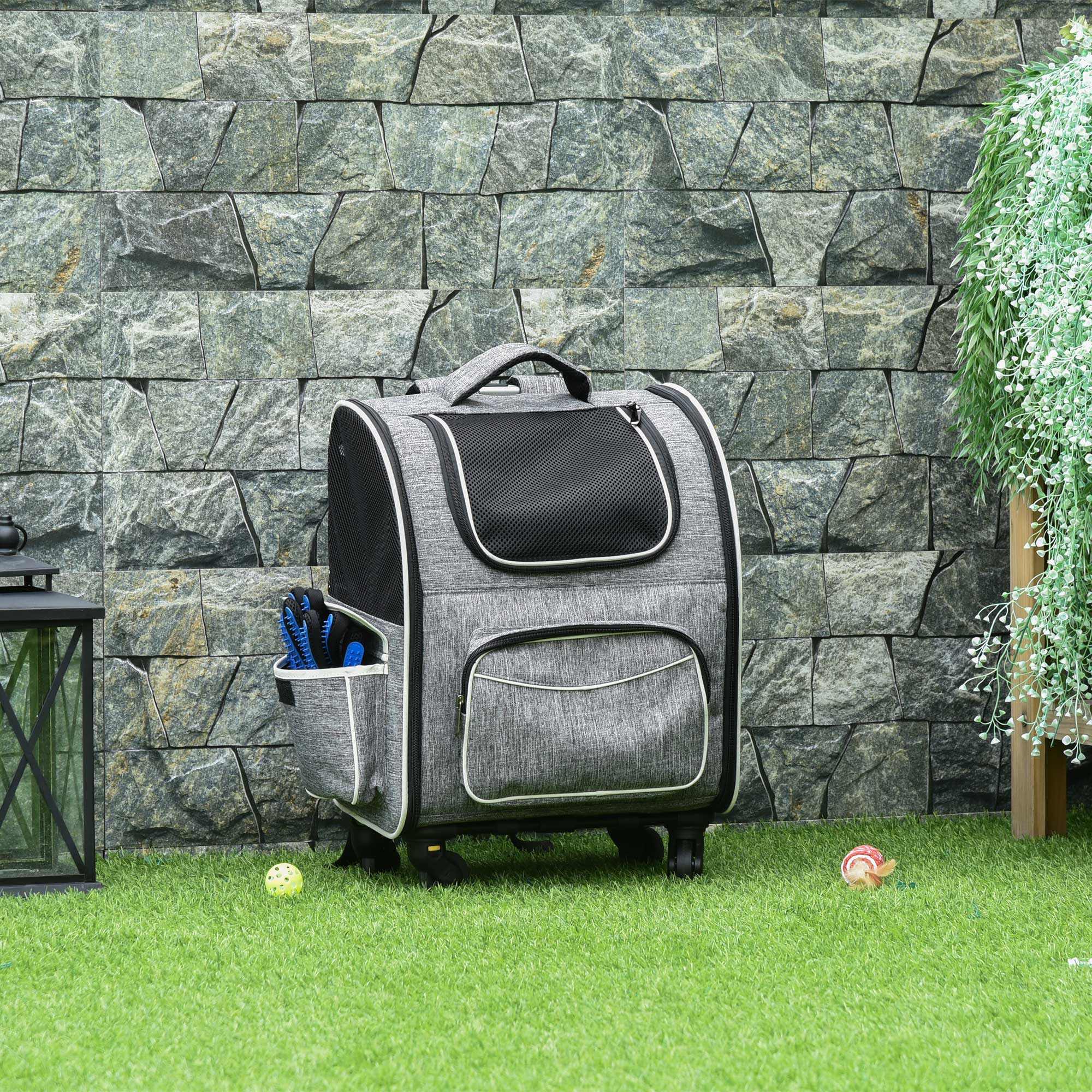 2-in-1 Hundetransporttasche Oxfordstoff Grau + Weiß + Schwarz