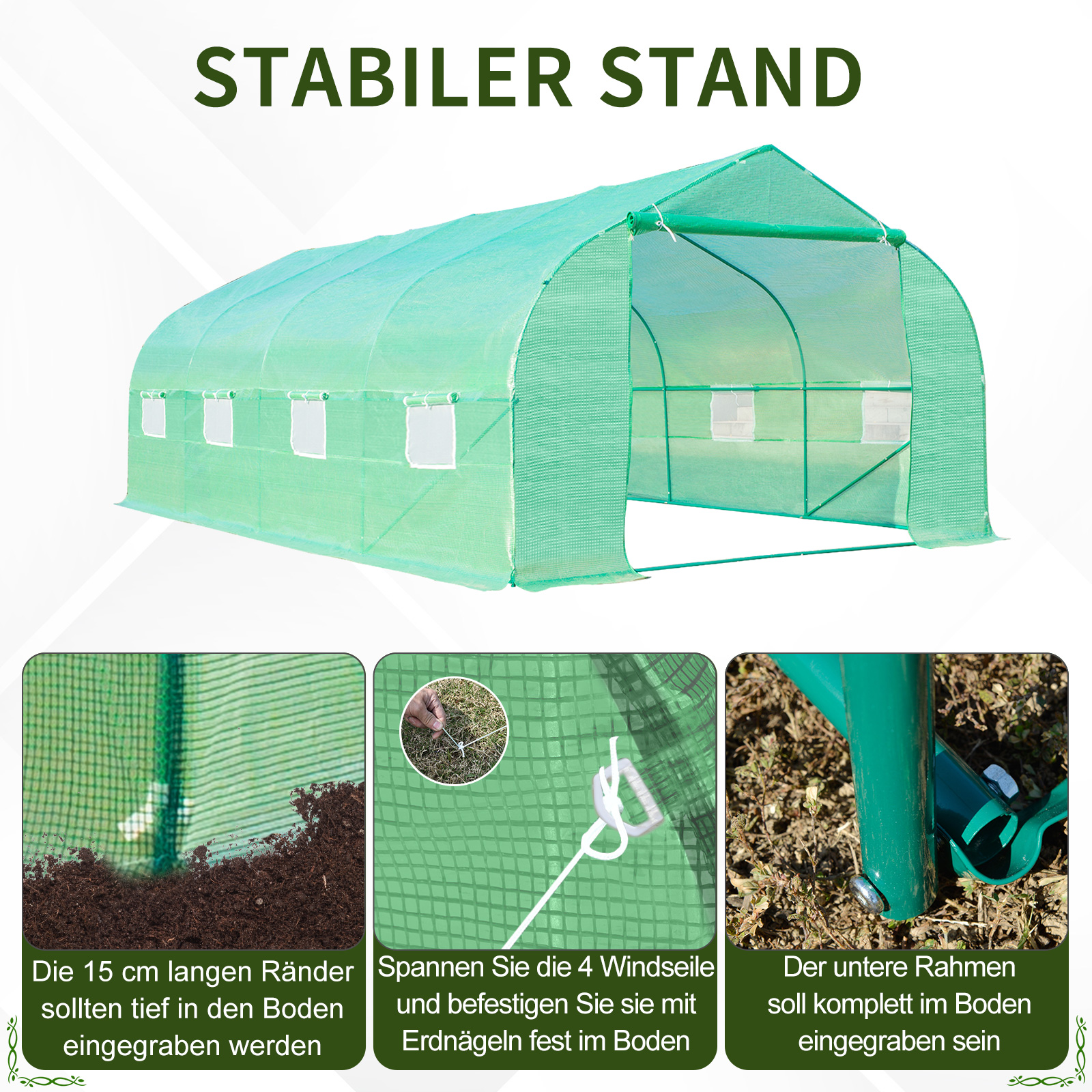 Folien Gewächshaus Foliengewächshaus Treibhaus Frühbeet Pflanzenhaus Tomatenhaus Giebeldach 595 × 300B × 200H cm