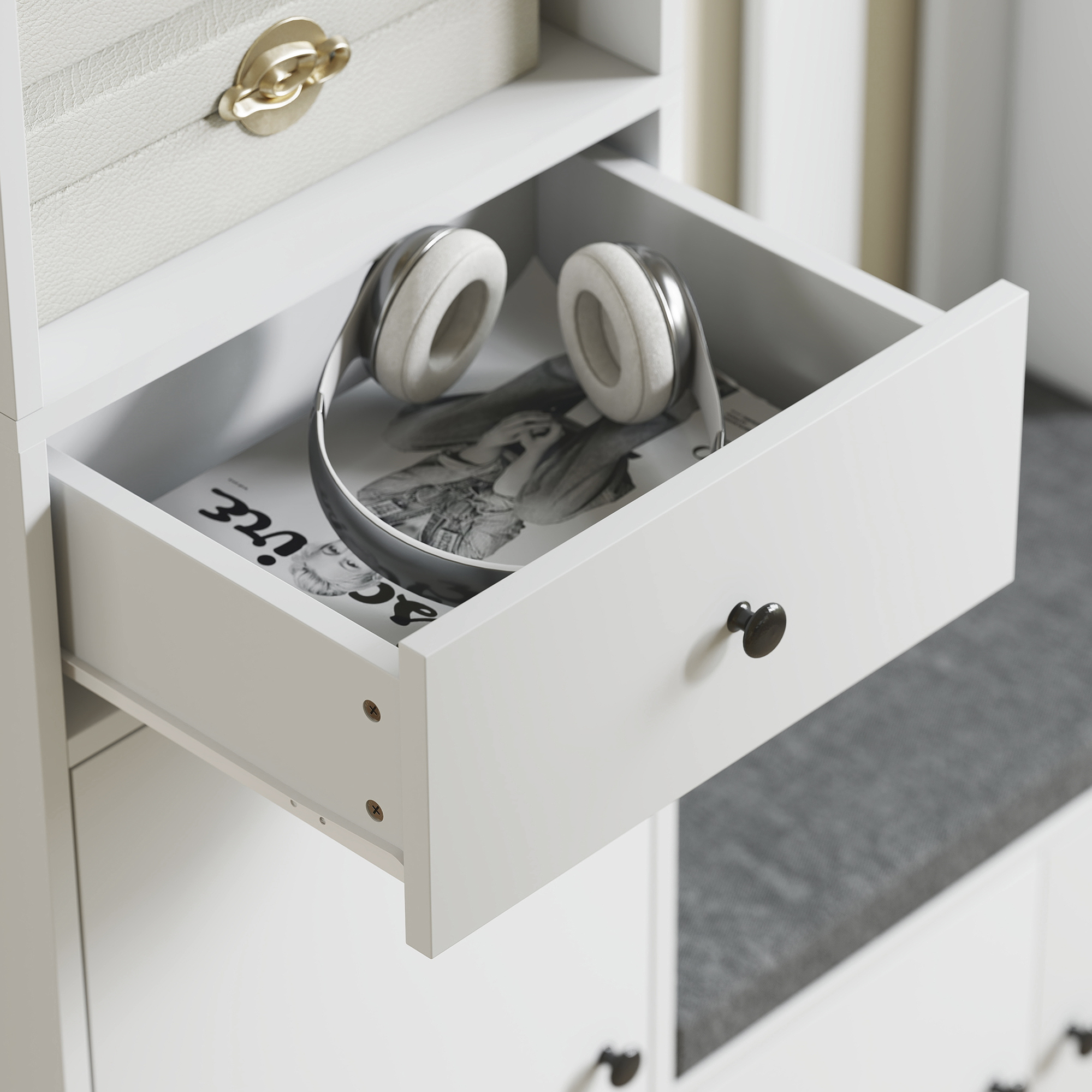 180 cm Garderobenschrank mit Kleiderständer, Schuhbank, 4 Haken, offene Ablageflächen, MDF, Weiß