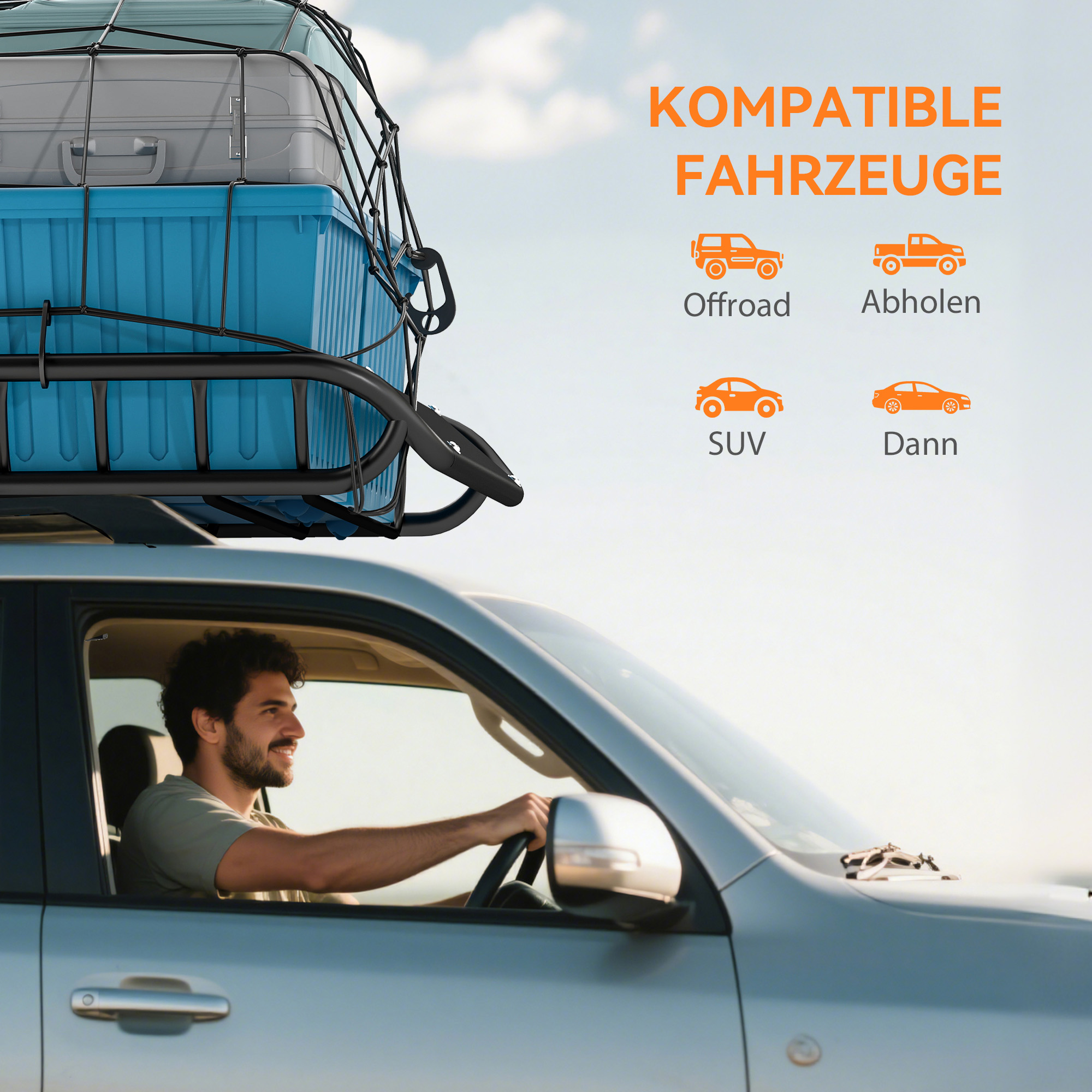 Dachgepäckträger Universal Dachkorb mit Windschutz, bis 150 kg, 116 x 92 x 11,5 cm für SUV Trucks Schwarz