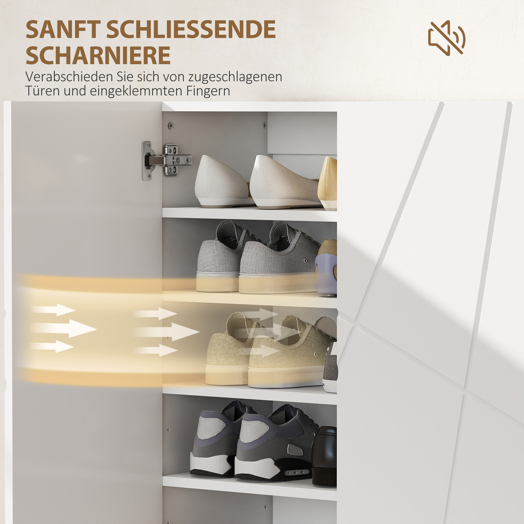 Schuhschrank mit 2 Türen, Schuhregal, Schuhaufbewahrung mit 3 Verstellbaren Ablagen 72 x 31,5 x 95 cm, Weiß