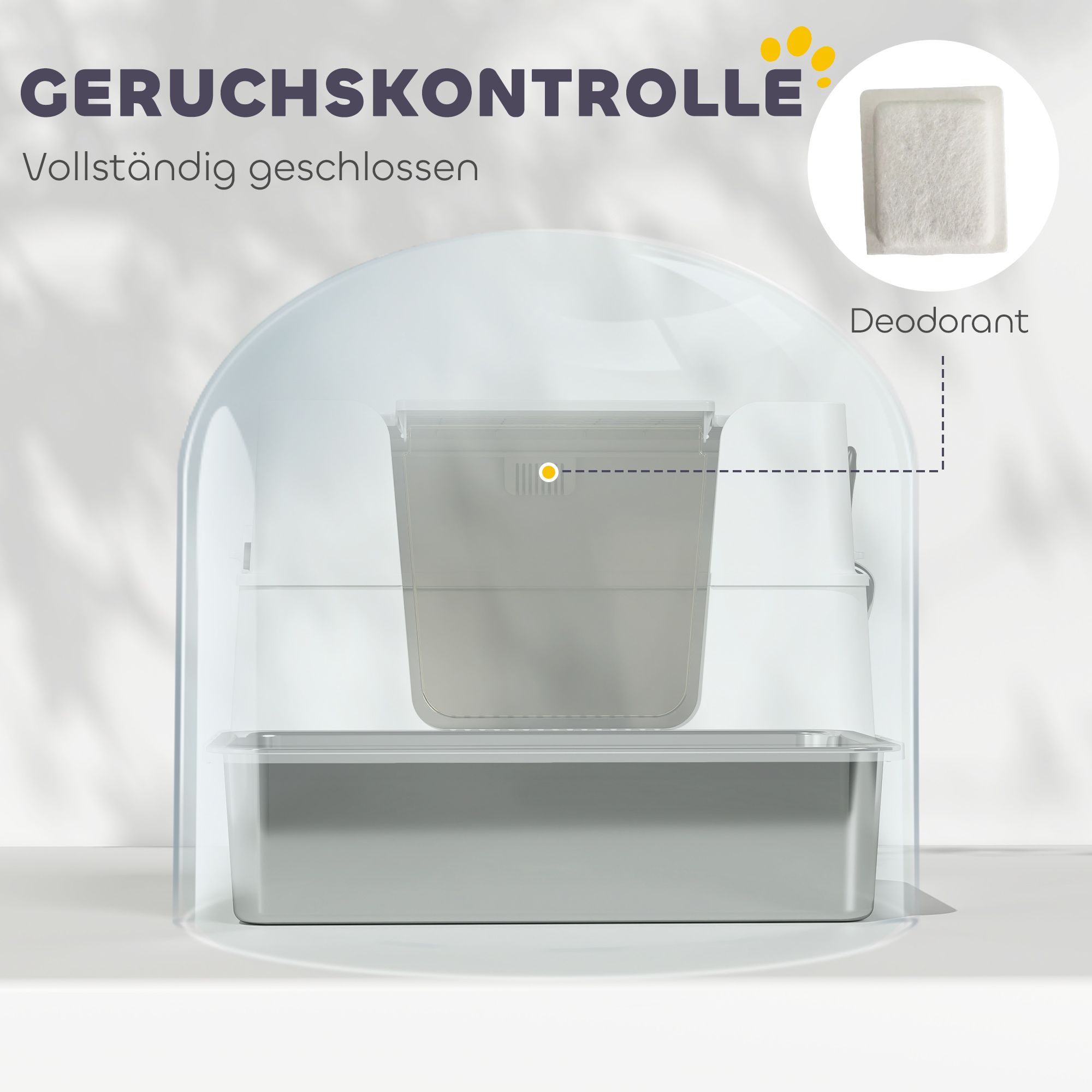 Katzentoilette, Edelstahl, XL-Innenraum, mit Schaufel, Hellgrau