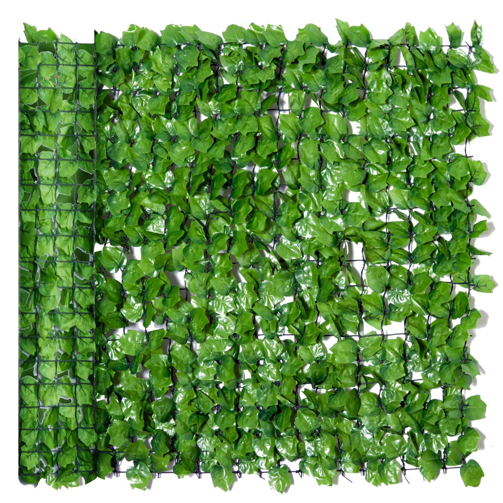künstlicher Hecken-Sichtschutz, UV-geschützt, Sichtschutzgitter mit Blättern, Hecken-Zaun, 300 x 100 cm, Grün