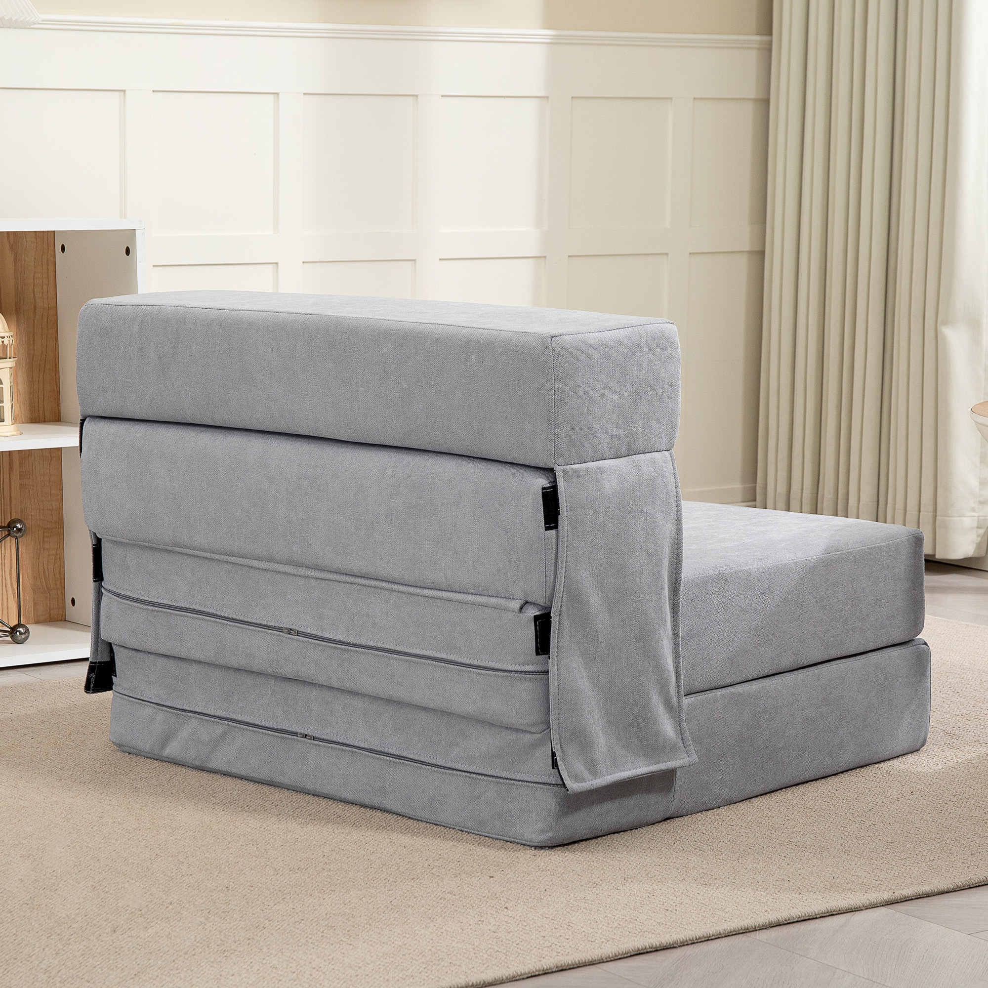 Bodensofa, Polstercouch, in Matratze umwandelbar, Schaumstoff, Kissen, Hellgrau