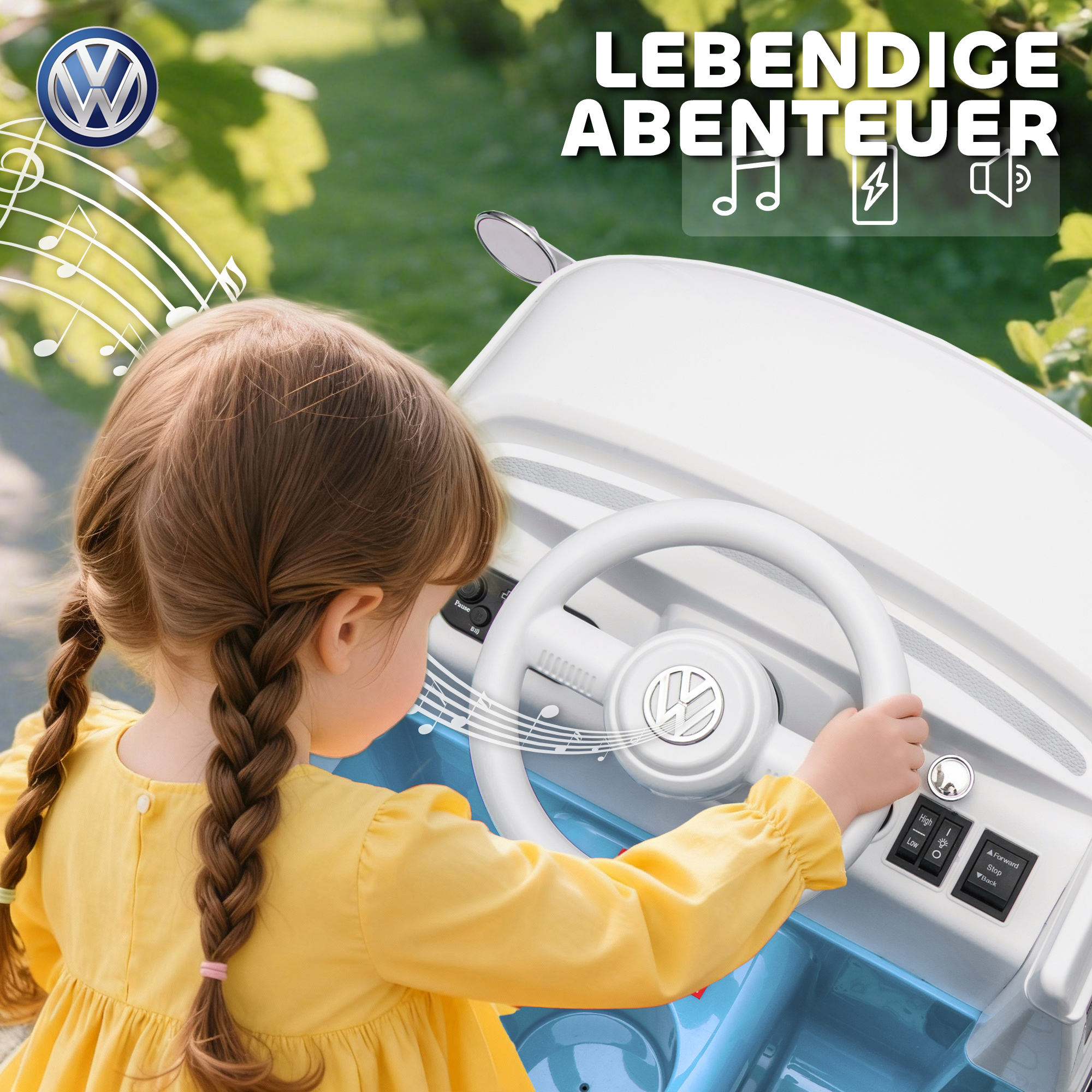 Kinderfahrzeug VW-Bus, 2 Motoren, blau