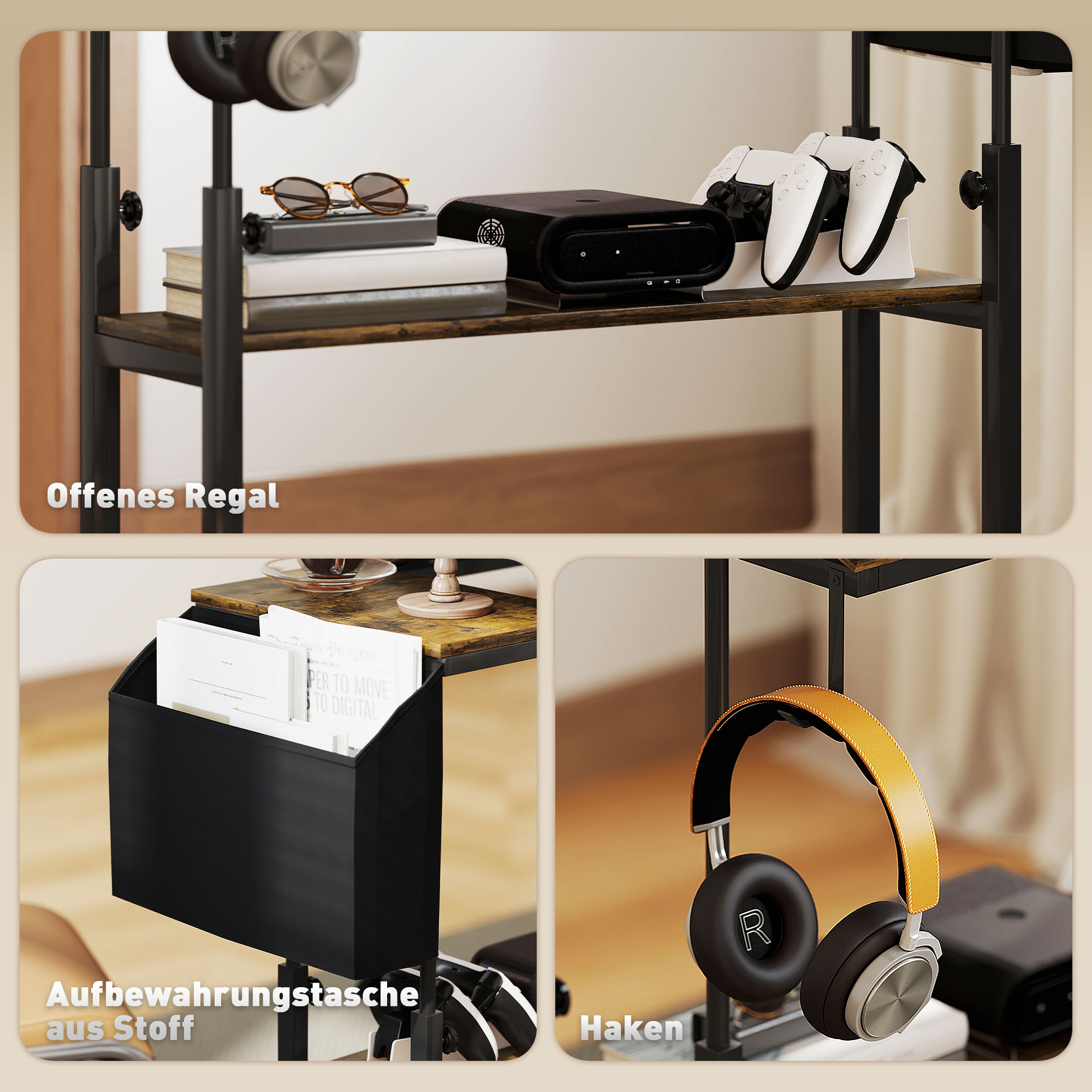 Höhenverstellbares Stehpult mit neigbarer Tischplatte, Rädern, Aufbewahrungsregal, zum Schreiben, Lesen, Zeichnen, Braun