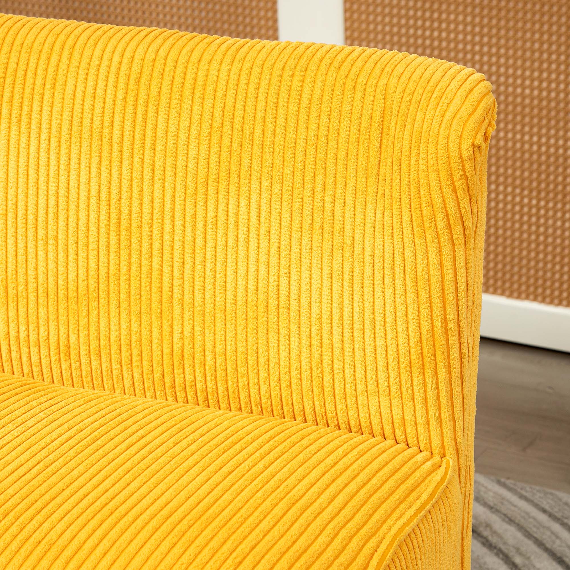 Zweisitzer-Sofa, elegantes Skandi Design, massiver Holzrahmen, bis 150 kg, 117 x 56,5 x 77 cm, Gelb