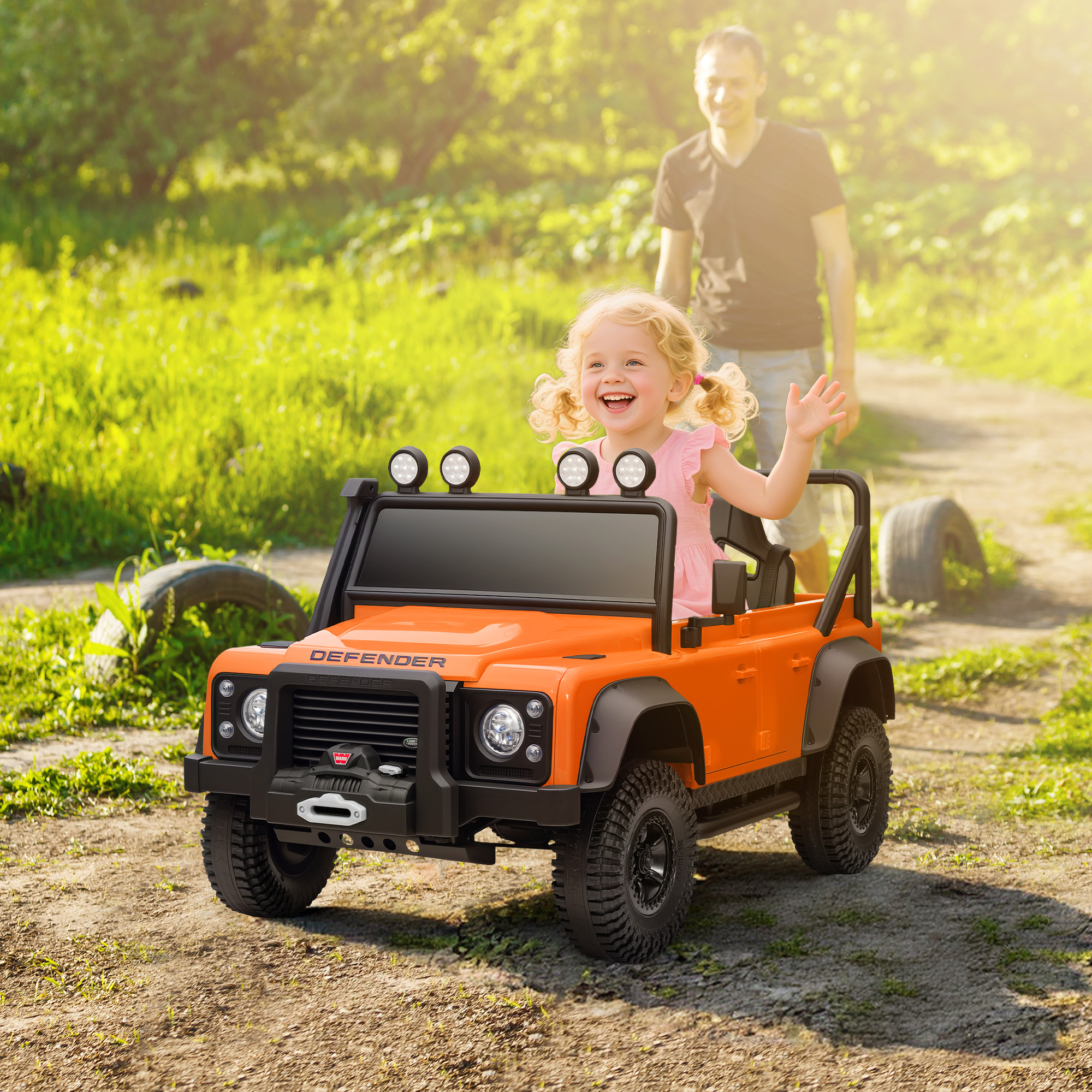 Kinder-Elektroauto, 12V Batterie-Betrieb, Fernbedienung, Musik-Funktion, Hupe, LED-Lichter, Orange