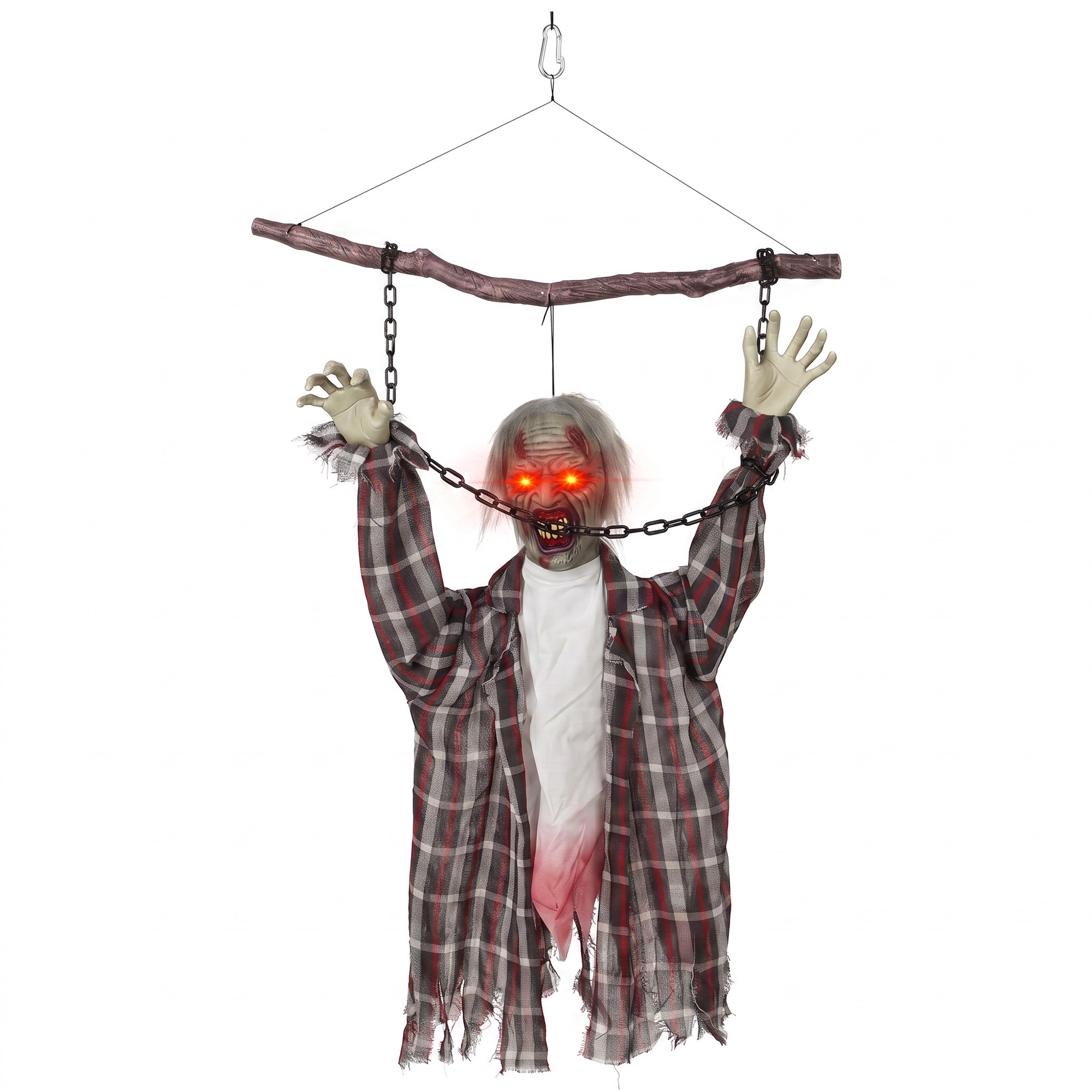 110 cm animierte hängende Halloween-Deko, schreiender Zombie, Sound- & Berührungsaktivierung, rote LED-Augen