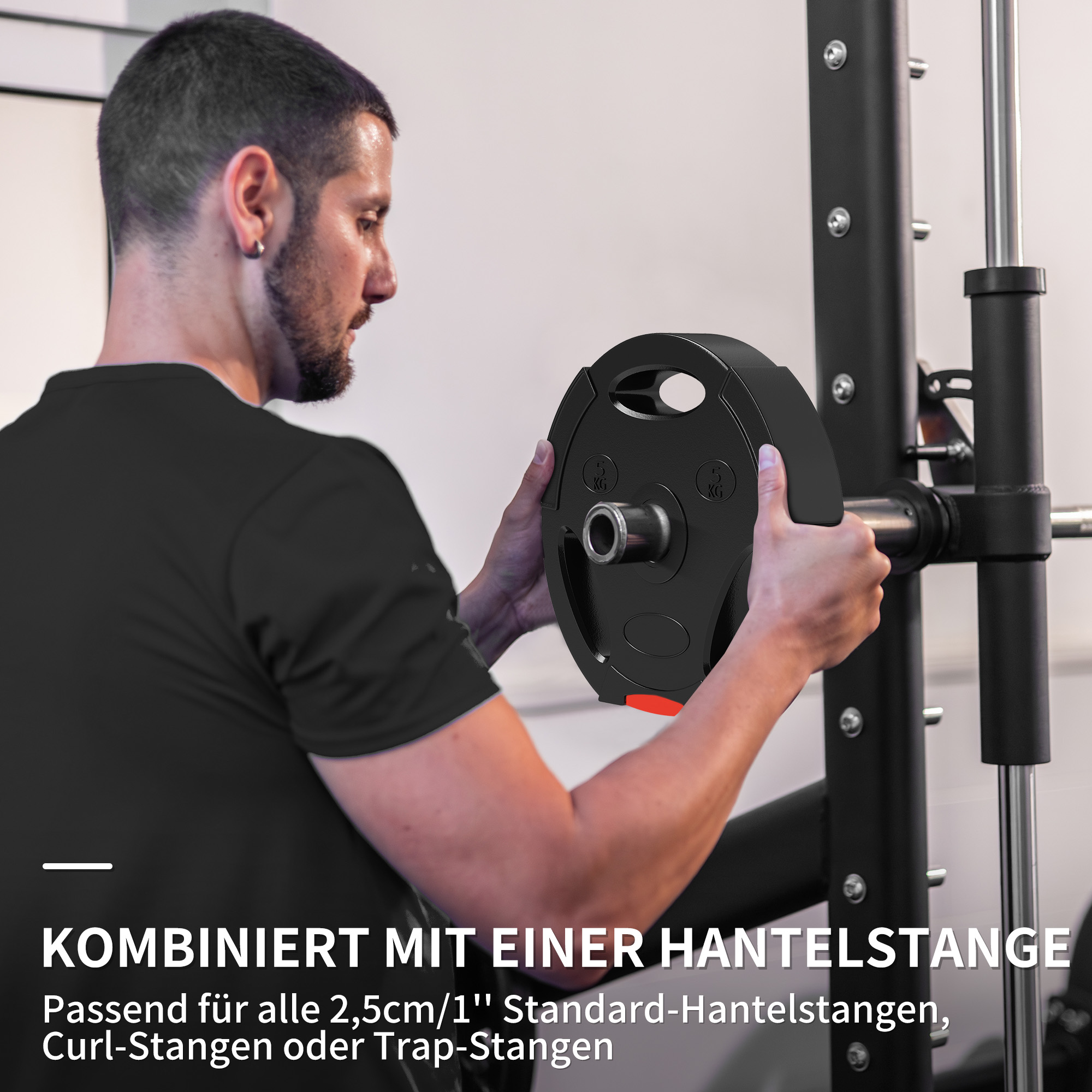 4er Gewichtsplatten-Set für Training, Fitnessstudio, Heimtraining, Stärke-Training, 2 x 5 kg und 2 x 2,5 kg, Schwarz