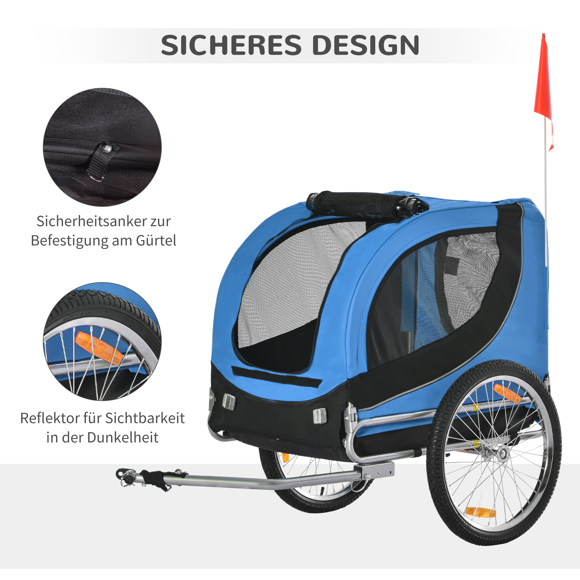 Fahrradanhänger bis 20kg Universalkupplung Sicherheitsanker Reflektor Stahl Blau+Schwarz