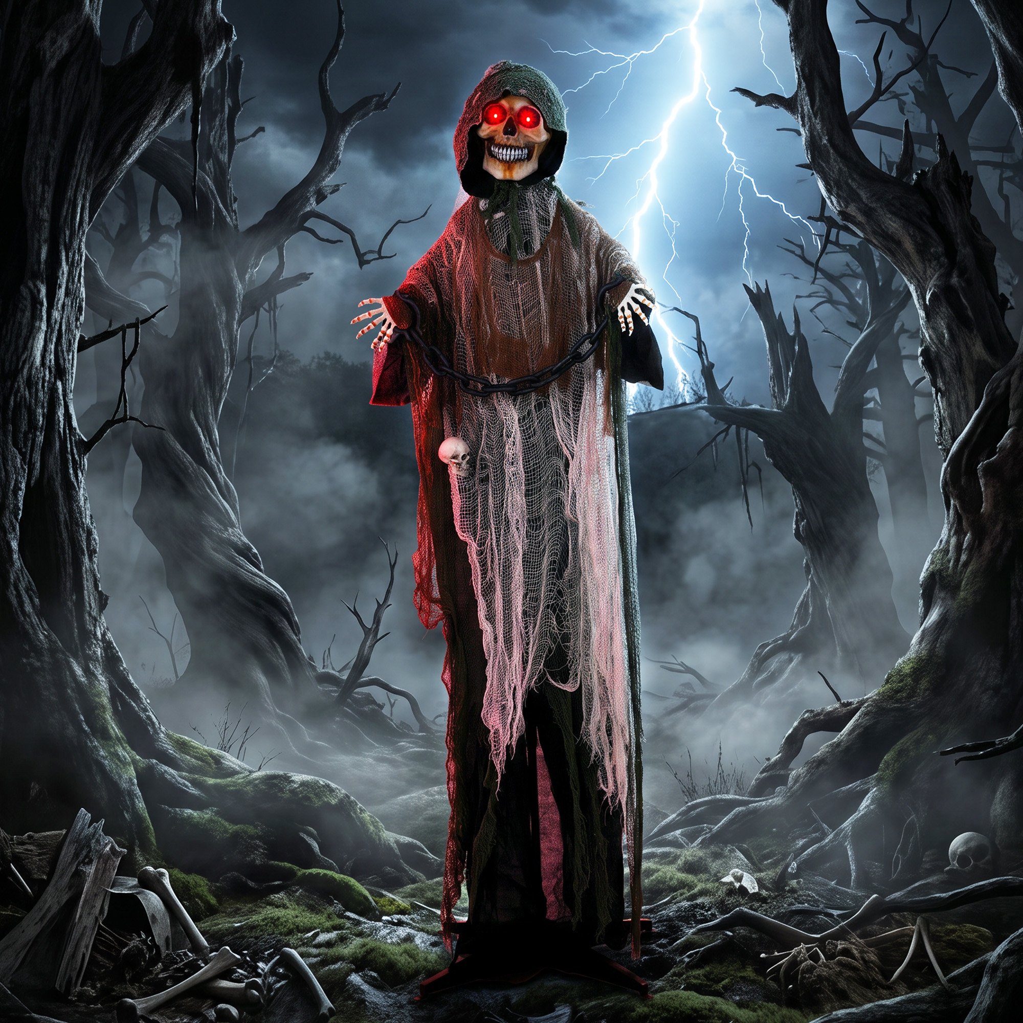 animierter Sensenmann, 170 cm, lebensgroße Halloween-Animatronic mit beweglichen Händen/Kopf, leuchtenden Augen und Gruselsound
