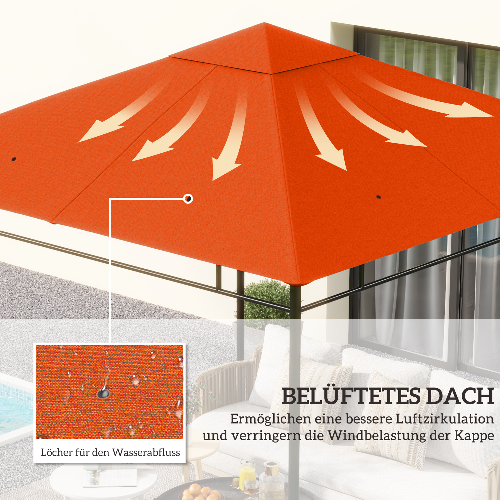 Ersatzdach für Gartenpavillon, Polyester, 2,98 x 2,95 m, Orange