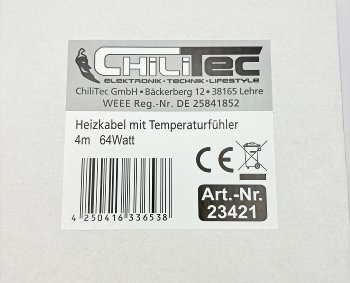 Heizkabel mit Temperaturfühler, 4m / 64Watt, Frostschutz für Wasserleitungen