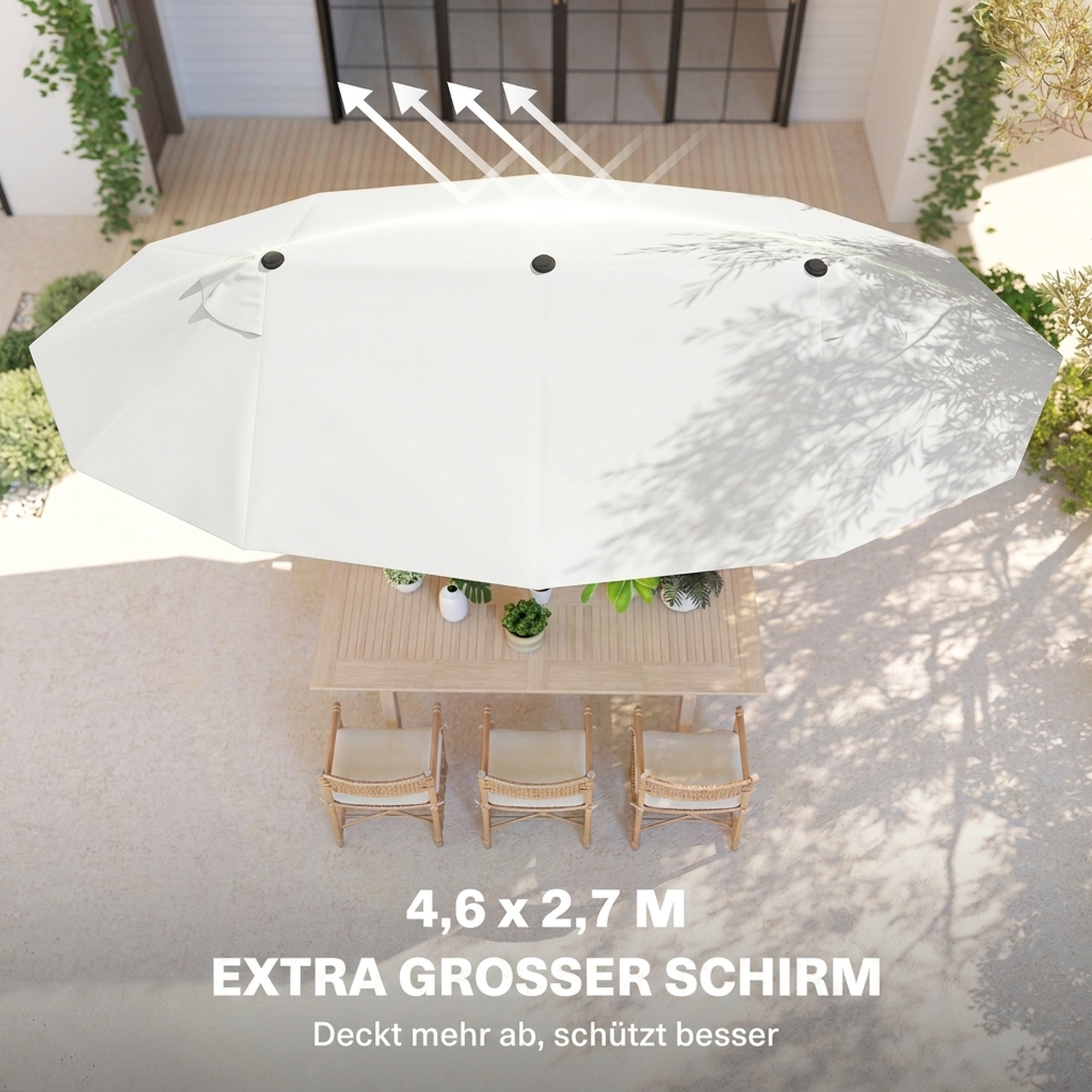 XXL Sonnenschirm mit Handkurbel wetterbeständig 455 cm x 270 cm x 240 cm Stahl Polyester Beige