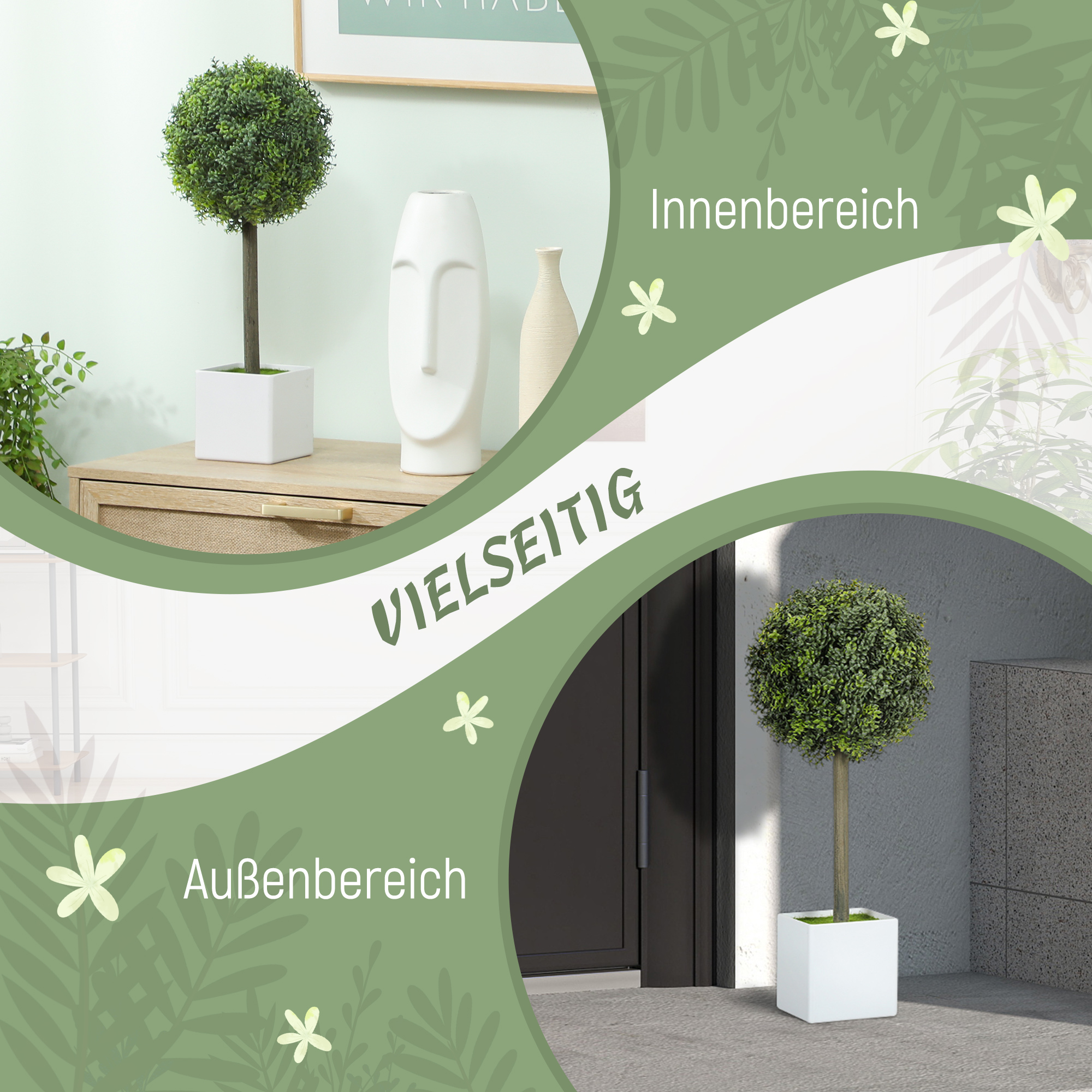 2er Set Künstliche Buchsbaum-Formschnittkugeln 45cm Kunstpflanze, Plastik Künstliche Pflanzen im Topf