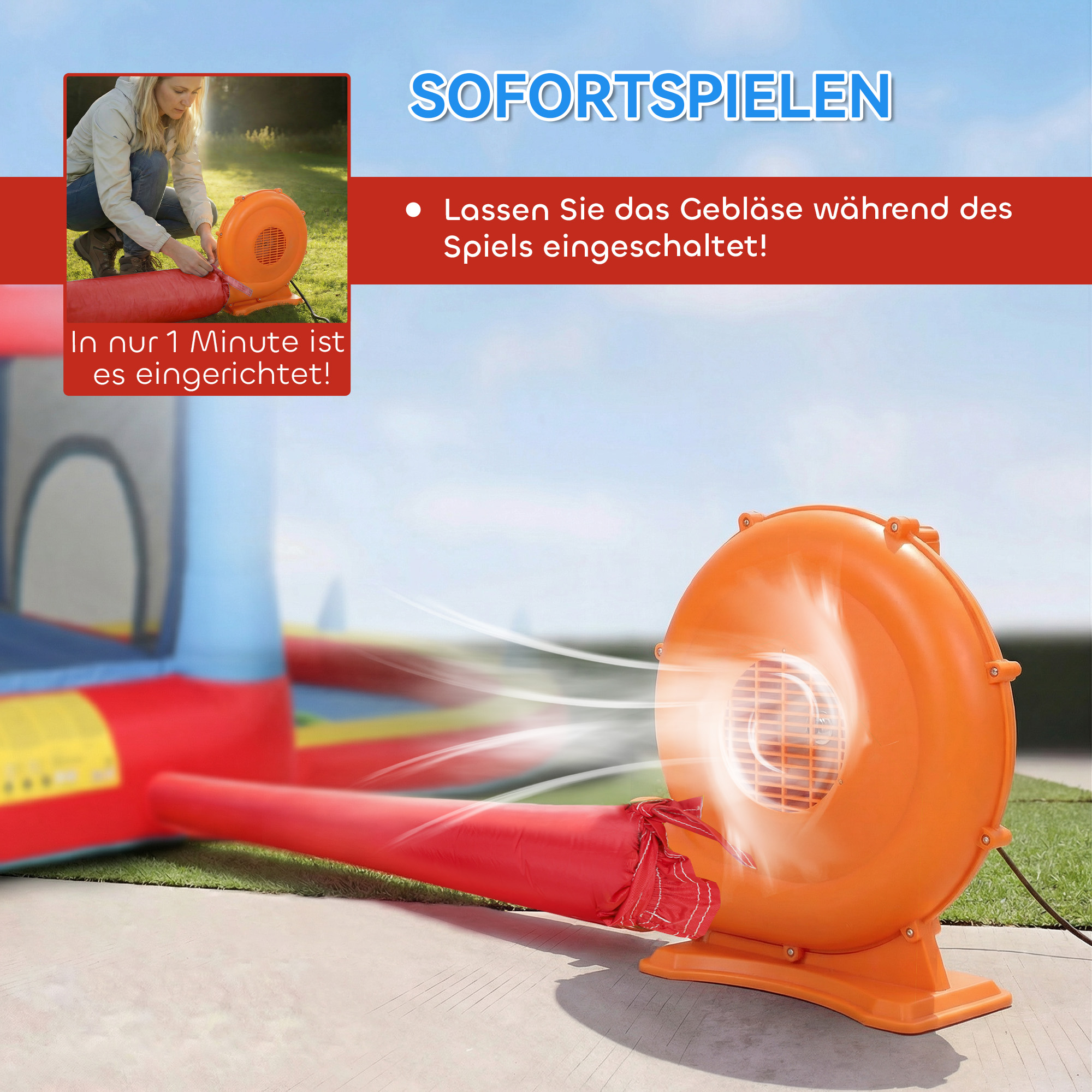 aufblasbare Hüpfburg mit Gebläse Rutsche Trampolin Planschbecken/Bällebad Wasserpistole 342x255x209 cm Blau