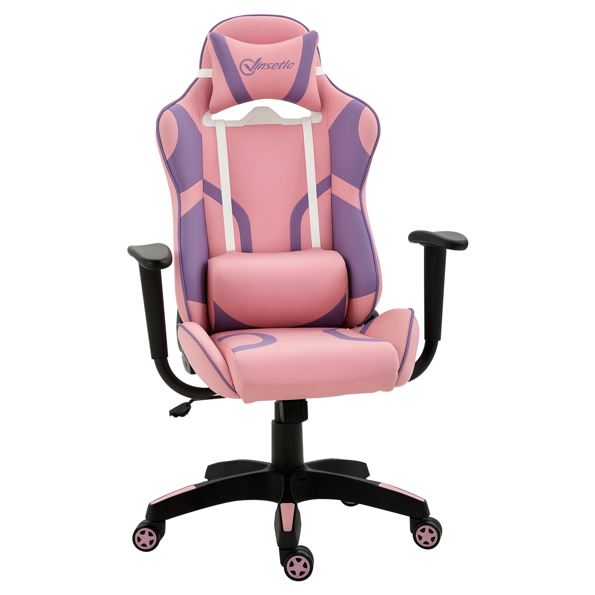 Ergonomischer Gaming Stuhl Bürostuhl Drehstuhl Verstellbares Massage Lendenkissen Höhenverstellbar Rosa&Violett 69x56x125,5 cm