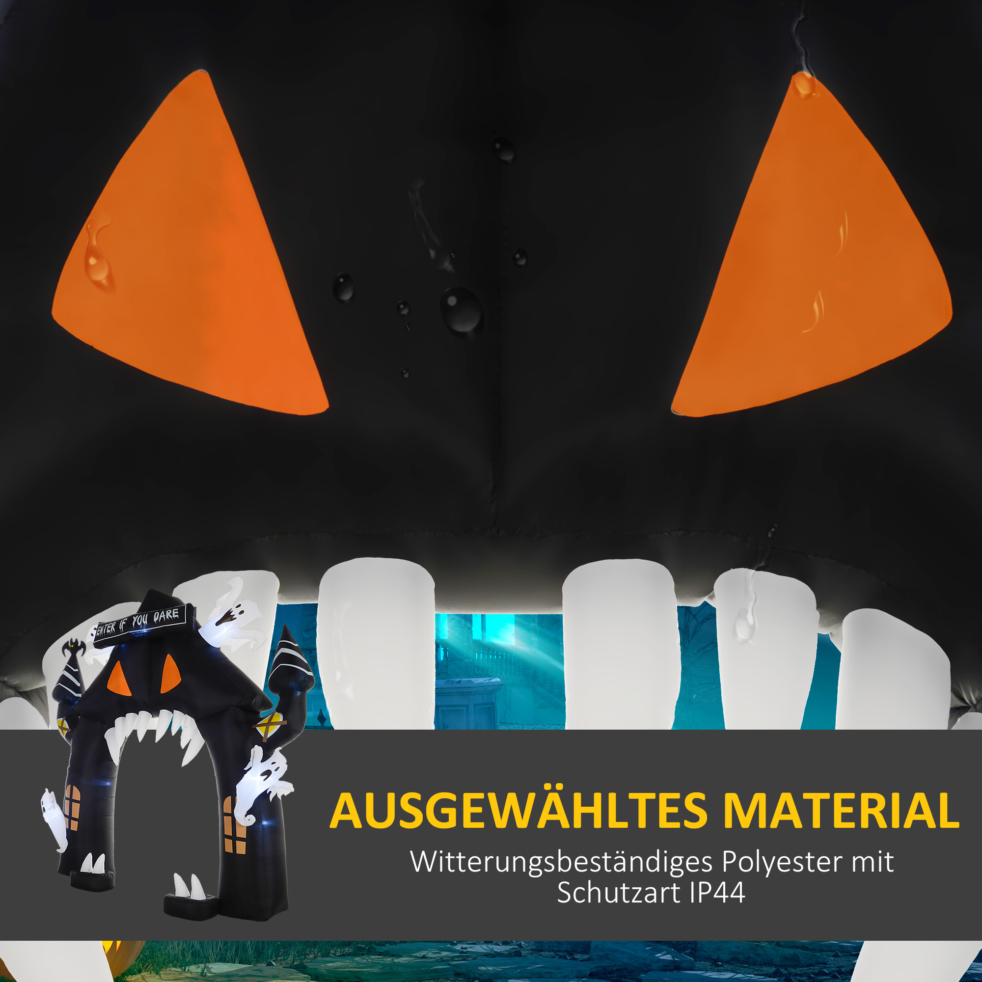 Aufblasbarer Halloween-Torbogen, 4 Geister, LED-Lichter, wasserdicht, 300 x 76 x 300 cm