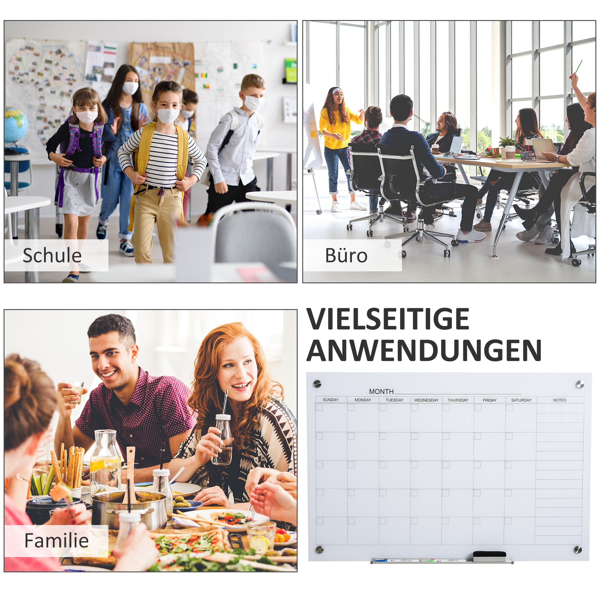Whiteboard Whiteboard Kalender für Organisation Ferienpläne und Monatsplanungen inkl, 1 Stifthalter, 4 Marker & Radierer 90 x 60 cm