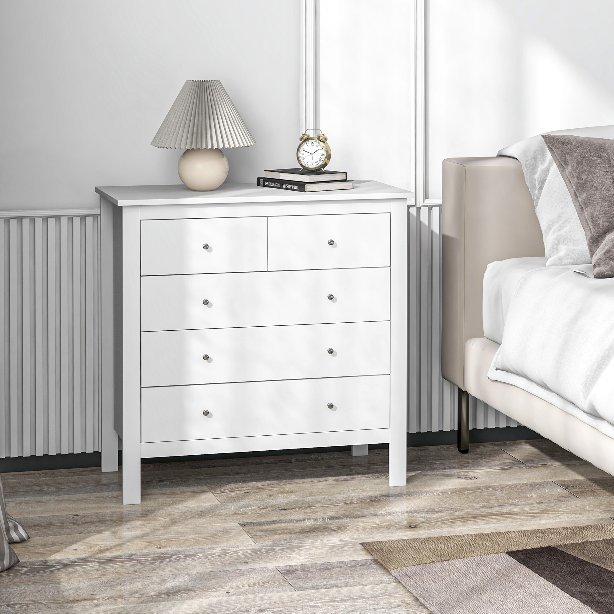 Kommode, Sideboard, leises Öffnen/Schließen, Kippschutz, 79 x 39,5 x 80,5 cm, Weiß