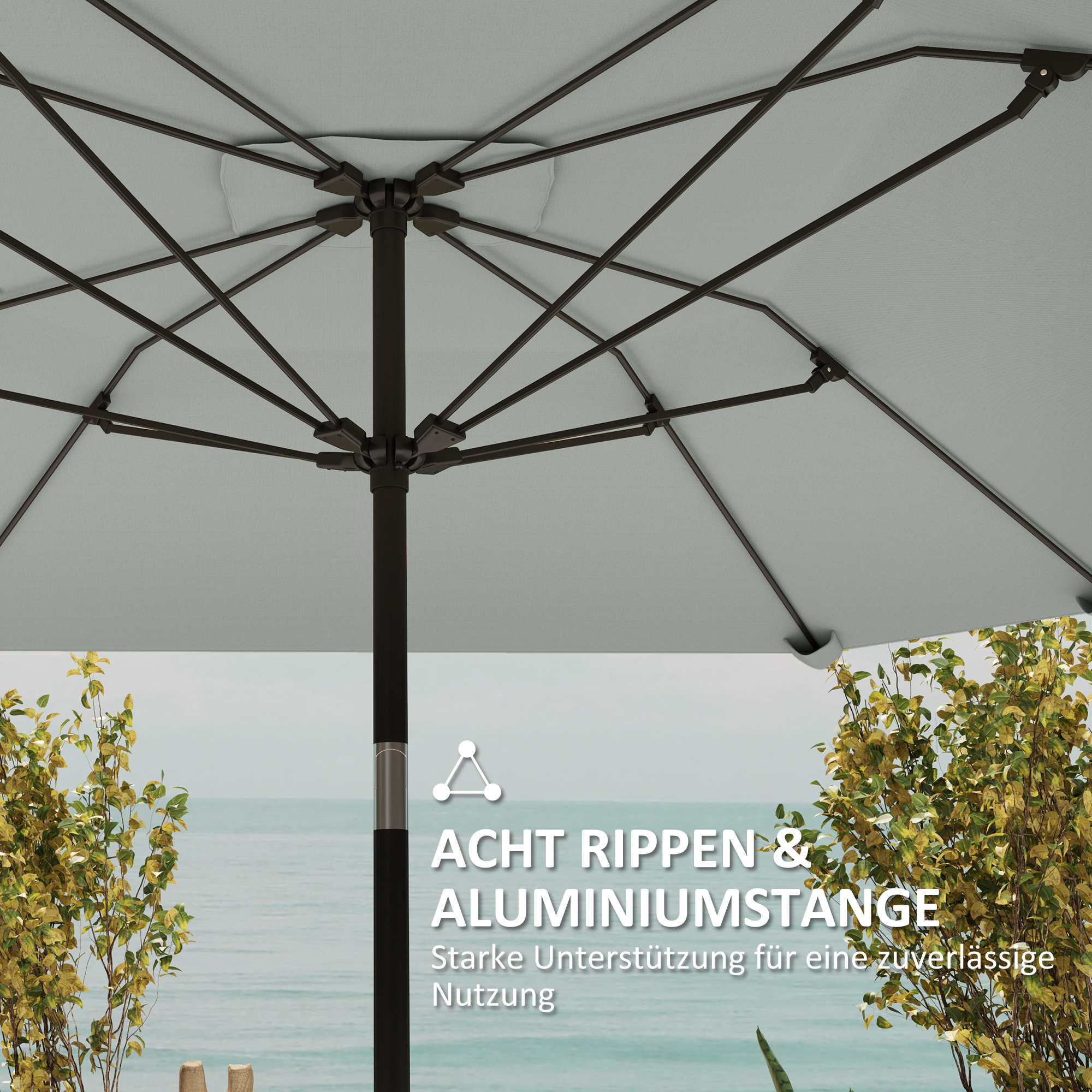2,3 m Sonnenschirm ohne Basis, Verstellbarer Terrassenschirm mit Kurbel, Polyester, Aluminium, Fiberglas, Dunkelgrau