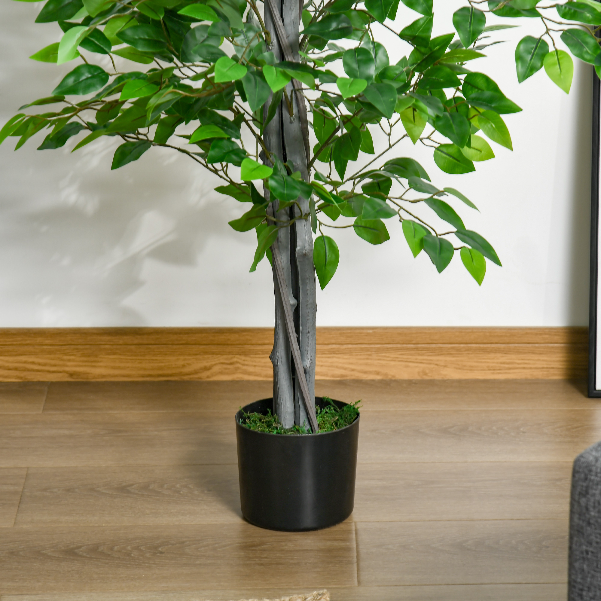 Künstlicher Baum, Ficus-Kunstpflanze, realistisches Aussehen, Zementtopf, 135 cm, pflegeleicht, Kunststoff, Grün