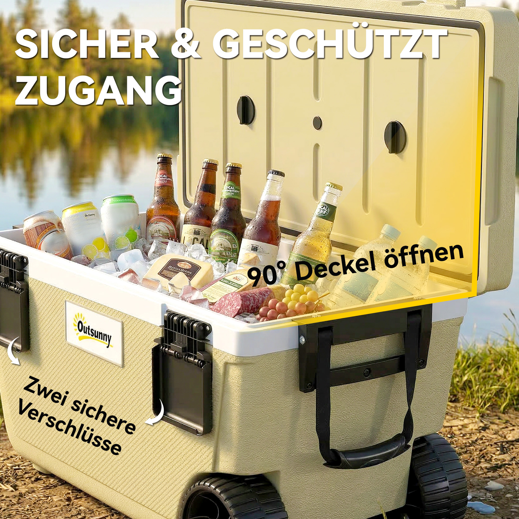 Kühlbox 70L Große Passive Thermobox bis zu 72 Std. Kühlung, mit PU-Vollschaumisolierung Rädern Ablassventil Griff