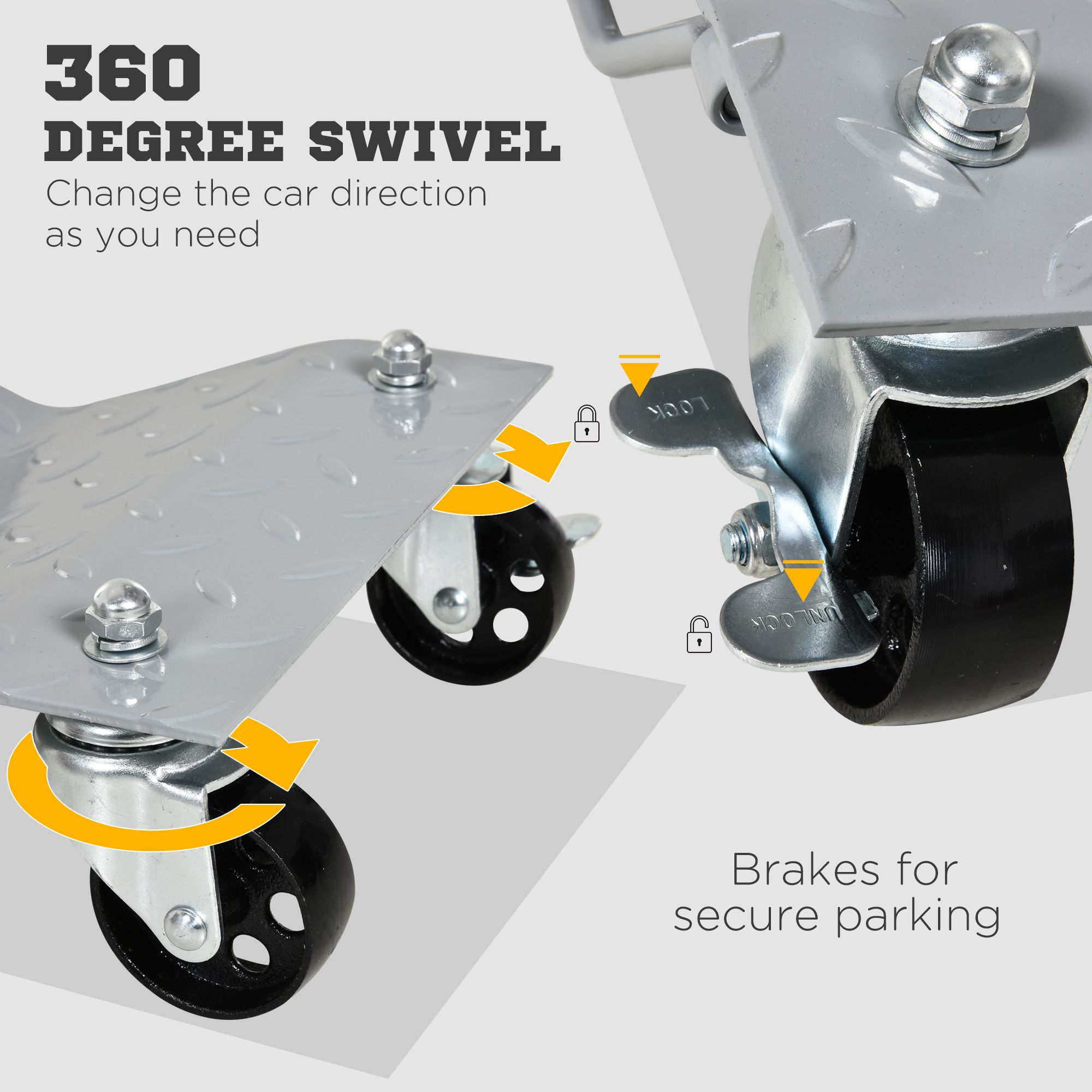 Rangierheber 2 Stücke Rangierhilfe Reifenwechsel Wagenheber mit 4 Rollen für Auto PKW Grau 40,5L x 30B x 13,5H cm