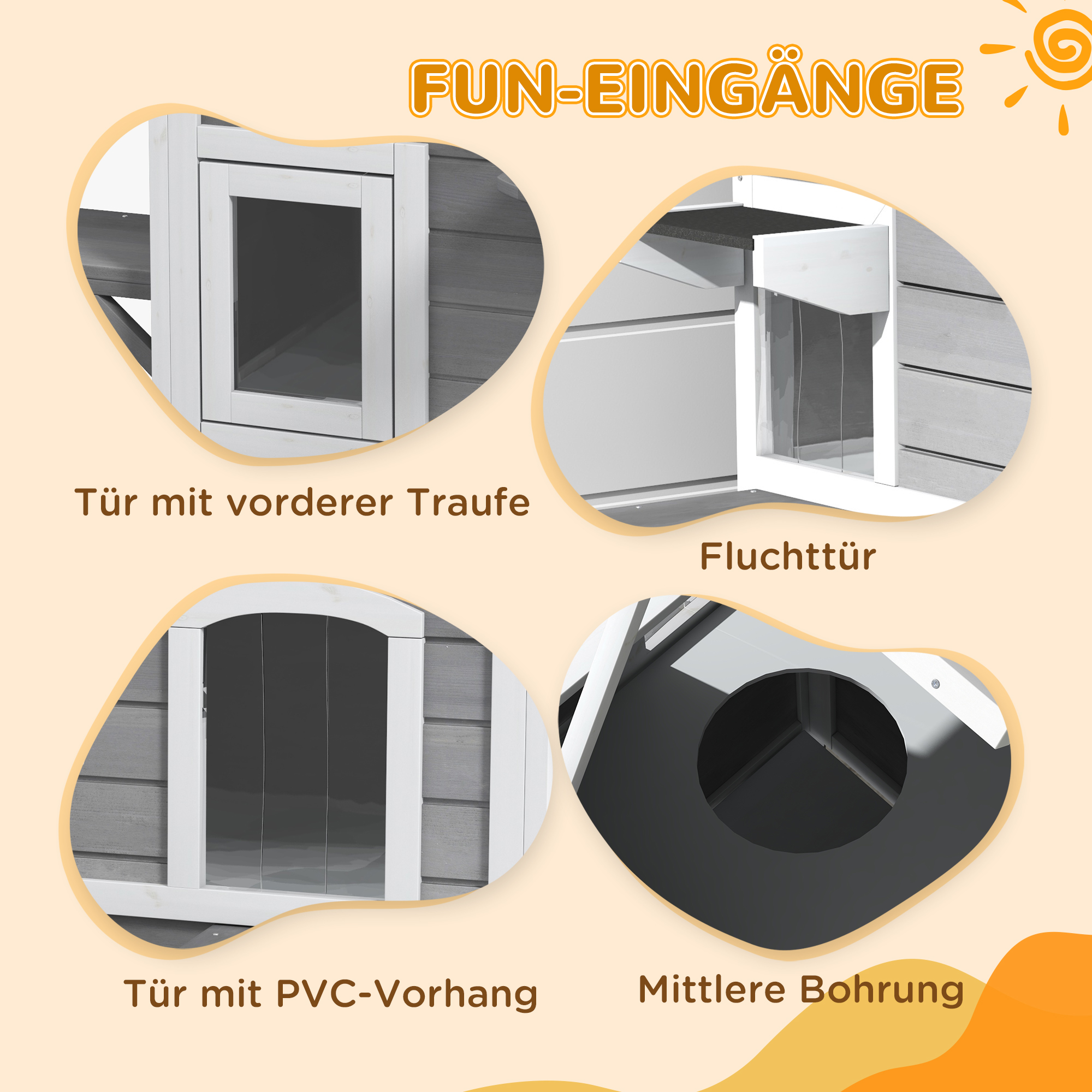 Katzenhaus aus Holz 2-Etagen Winterfest wasserdicht Katzenhütte mit Asphaltdach klappbarem Deckel Treppe Katzenhöhle Outdoor Schutzhütte für Draußen Garten Balkon 99,5 x 76 x 91 cm Grau