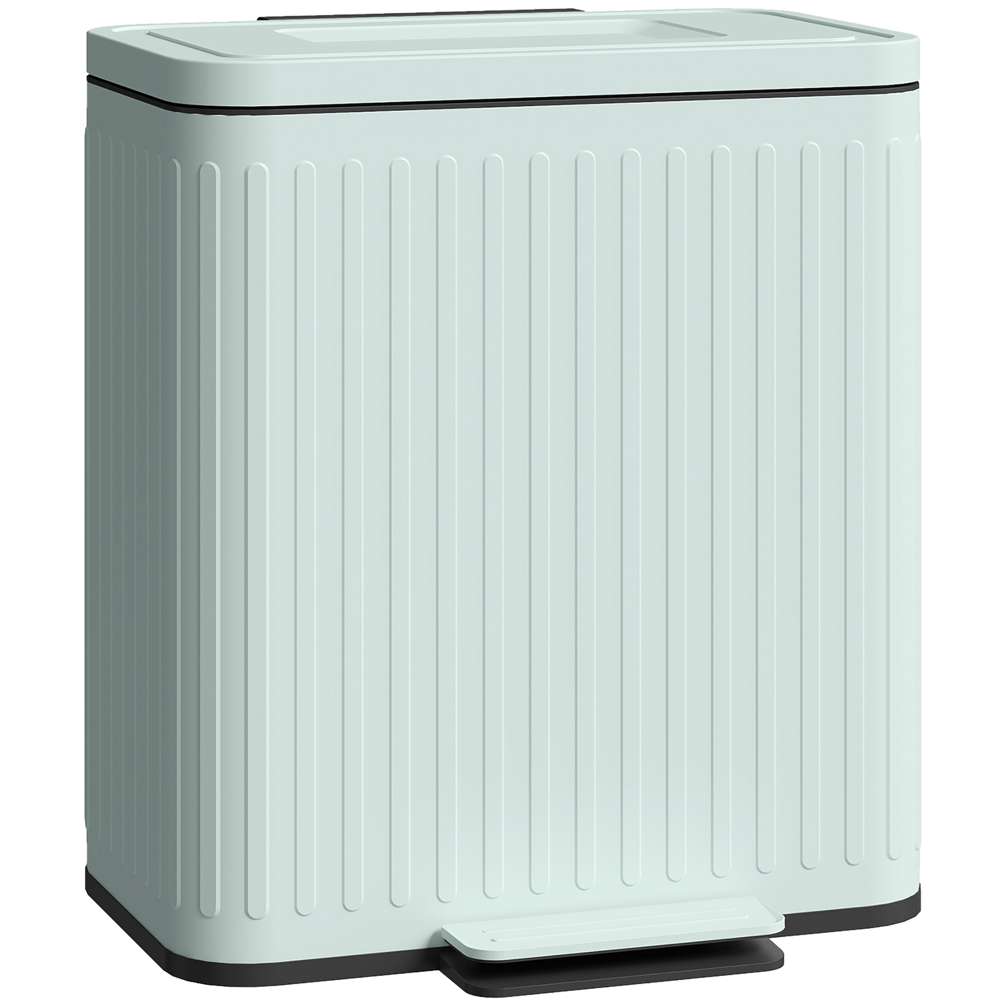 Küchenmülleimer, 2x 20l-Fächer, effiziente Mülltrennung, Fußpedal, Kunststoff, Metall, Grün