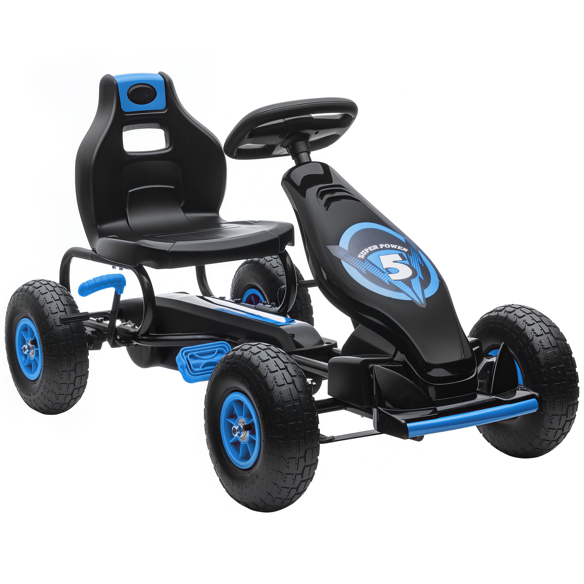 Kinder-Gokart, mit Pedalen, verstellbarem Sitz, In- und Outdoor, ab 5 Jahren, blau+schwarz, 121 x 58 x 61 cm