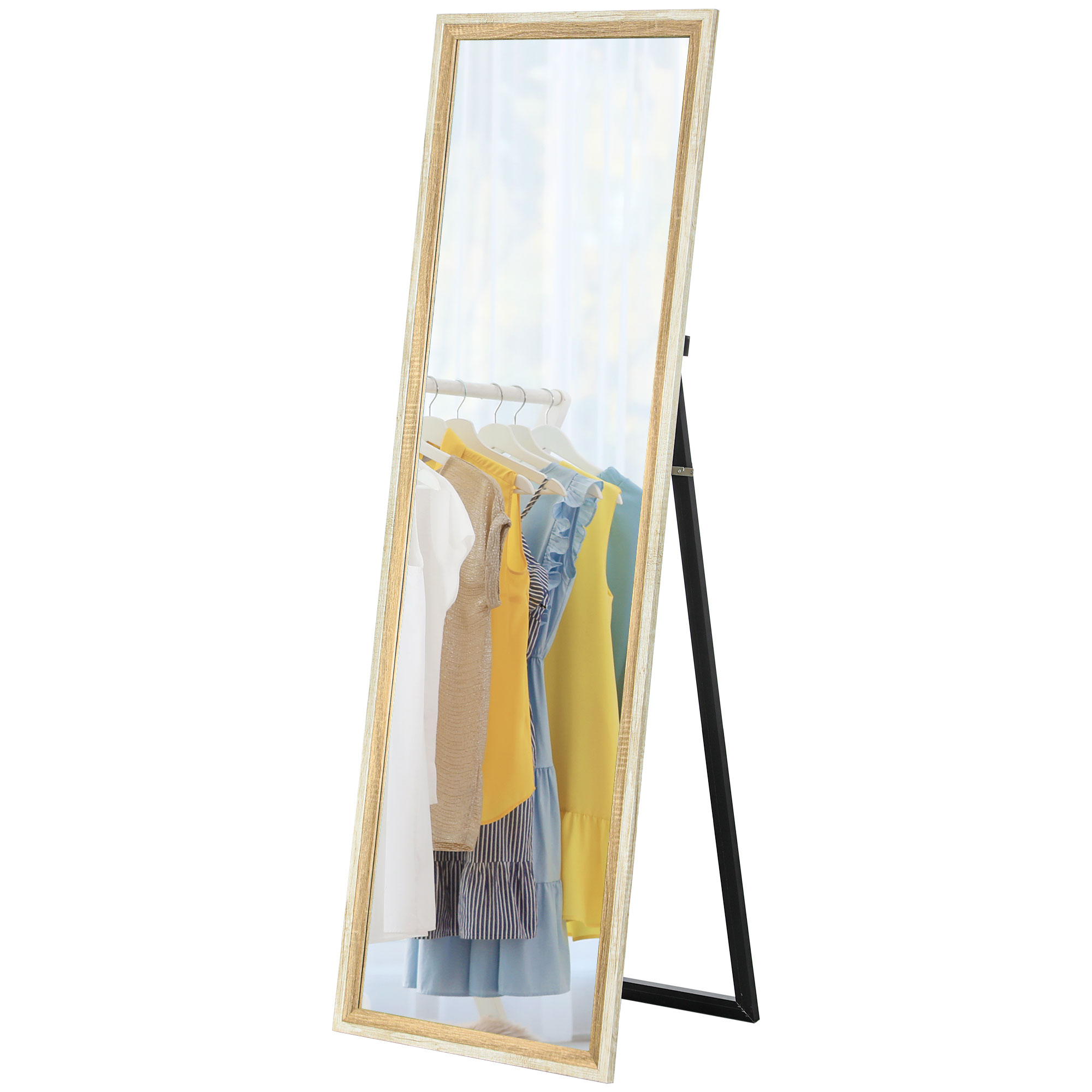 Ganzkörperspiegel, MDF-Rahmen, splitterfreie Folie, 162,6 x 53,3 cm, Naturholz