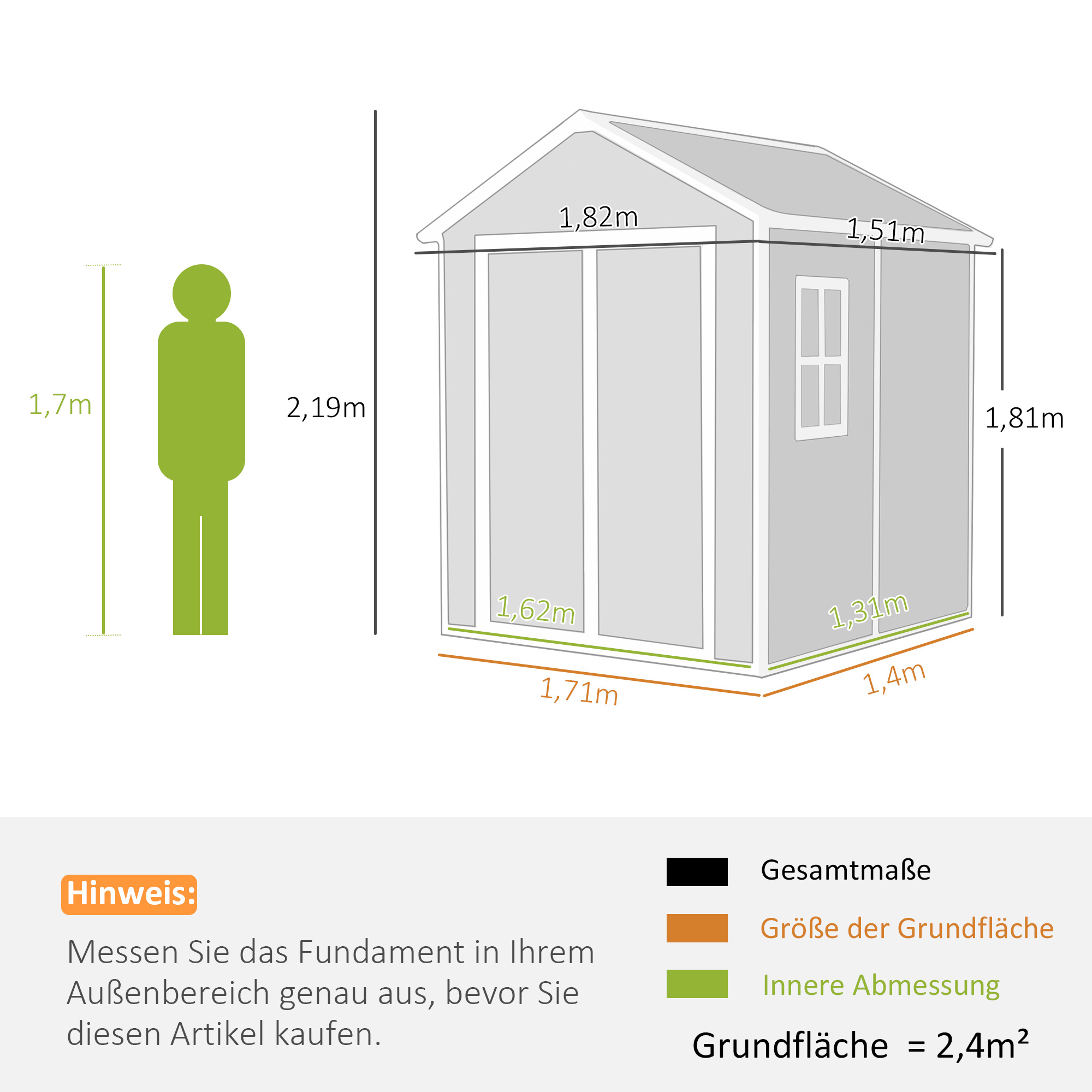 Gartenschuppen, Geräteschuppen mit Boden, verschließbare Türen, Lüftungsöffnungen, Fenster, Holzoptik, Kunststoff, Grau