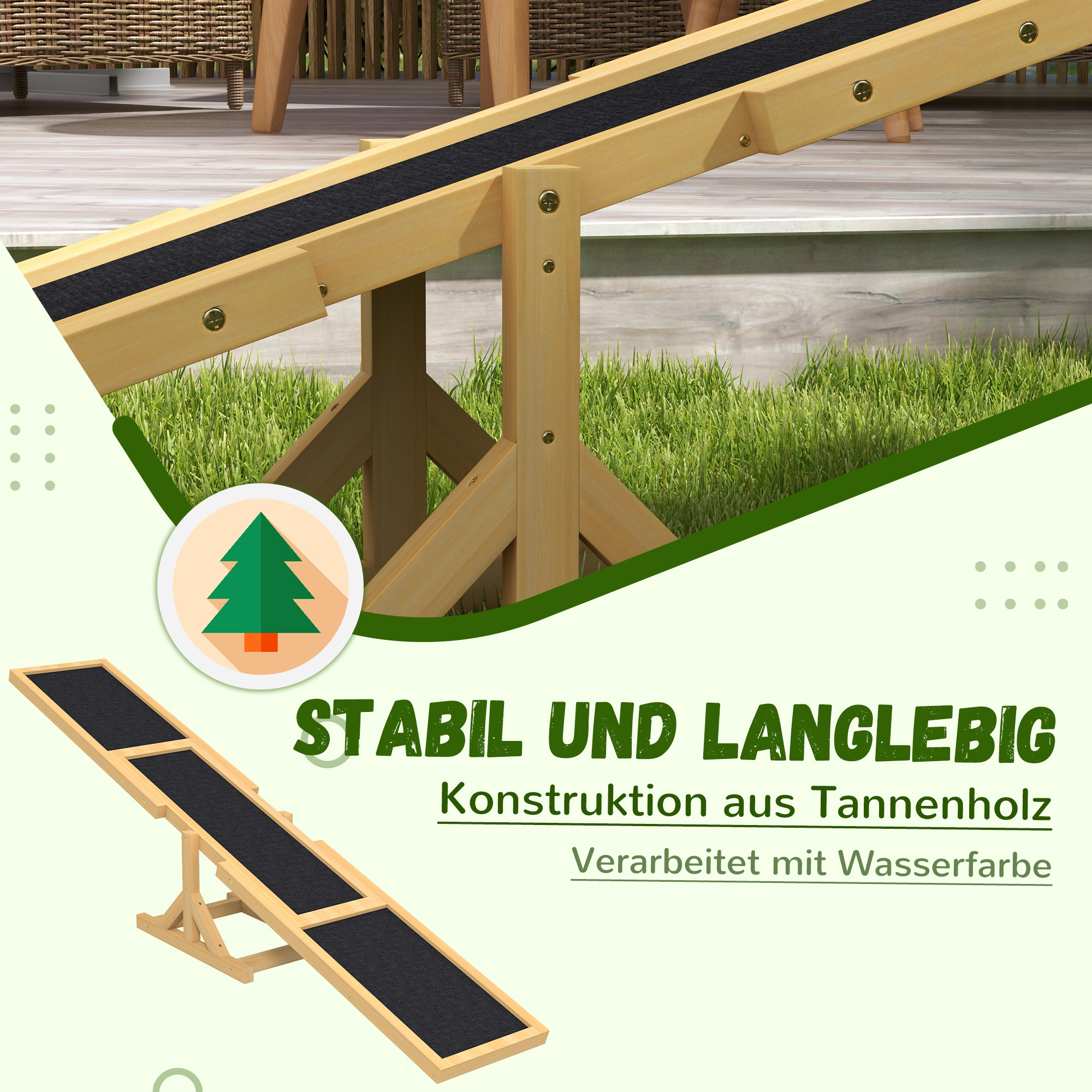Hundewippe für Agility Training, rutschfest, bis 50 kg belastbar, 180 x 30 x 30 cm