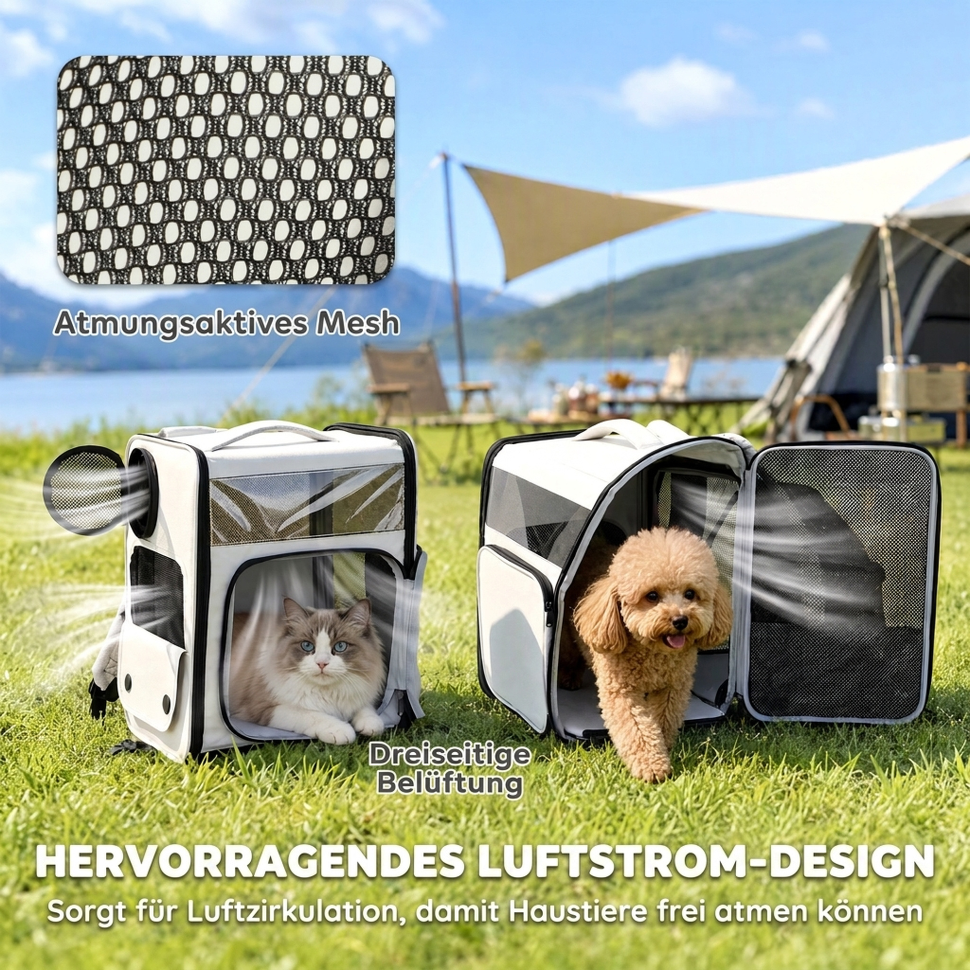 Hunderucksack 2 in 1 faltbare Transporttasche mit Rollen Rückenstütze Mesh-Fenstern Seitentasche bis 5 kg