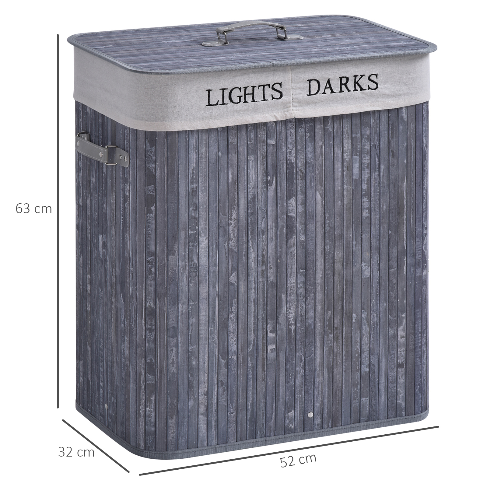 Bambus Wäschekorb mit Deckel 100 L Wäschesammler mit PU-Griffen, Wäschesack aus Segeltuch, Laundry Baskets Wäschesortierer für Waschküche Schlafzimmer Badezimmer Grau