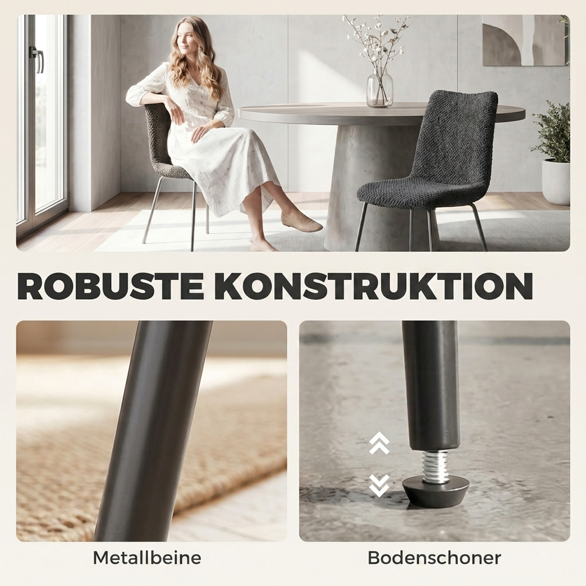Esszimmerstühle 2er-Set, Küchenstühle mit Samtbezug und Metallbeinen, Dunkelgrau