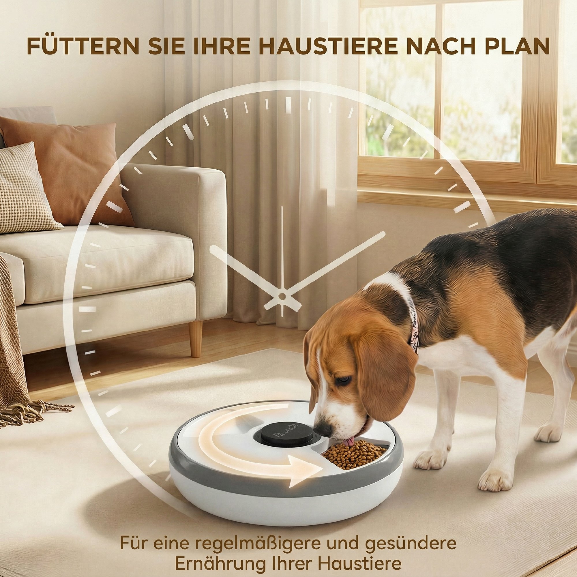 Futterautomat, automatischer kabelloser Futterspender mit Timer bis zu 6 Mahlzeiten, LED-Display, Kühlakku Grau