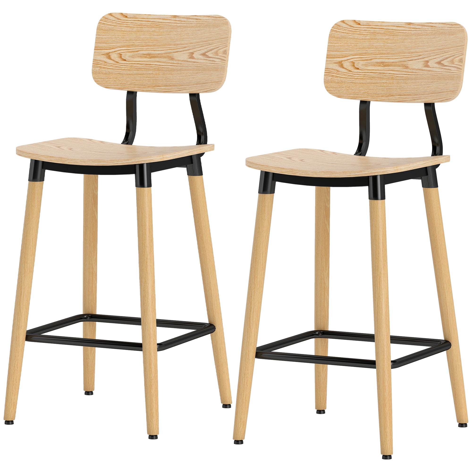 2er-Set Barhocker mit Rückenlehne, Barstühle für Hausbar, Kücheninsel, Esszimmer, Holz, Metall, Hellbraun 2er-Set Barhocker mit Rückenlehne, Barstühle für Hausbar, Kücheninsel, Esszimmer, Holz, Metall, Hellbraun