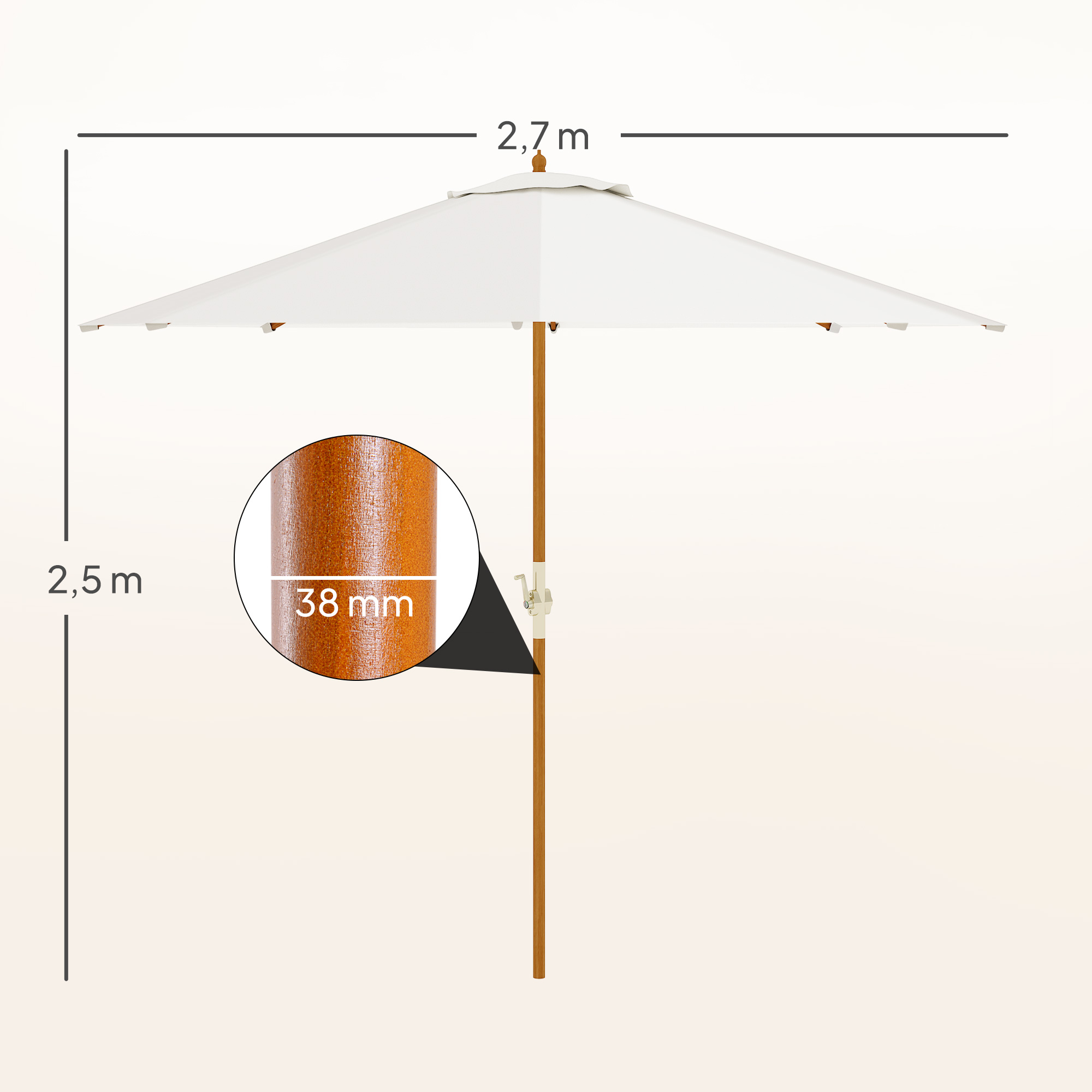 Holz Sonnenschirm Holzschirm Gartenschirm Balkonschirm 2,5m Creme