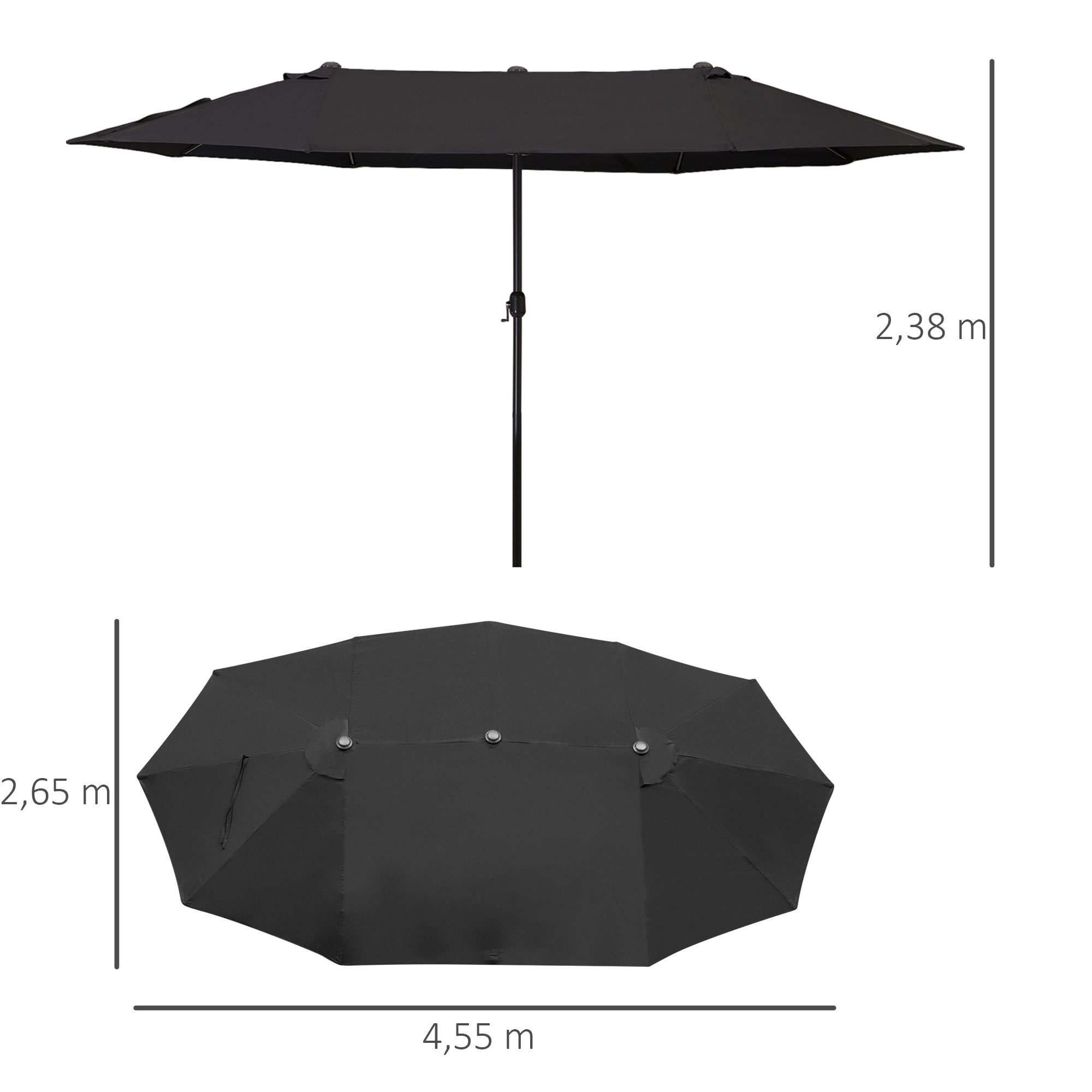 Doppelsonnenschirm 455 x 270 cm Gartenschirm mit Handkurbel oval stabil Metallstange Marktschirm Doppelsonnenschirm Terrassenschirm Sonnenschutz für Strand Balkon Terrasse Garten Schwarz