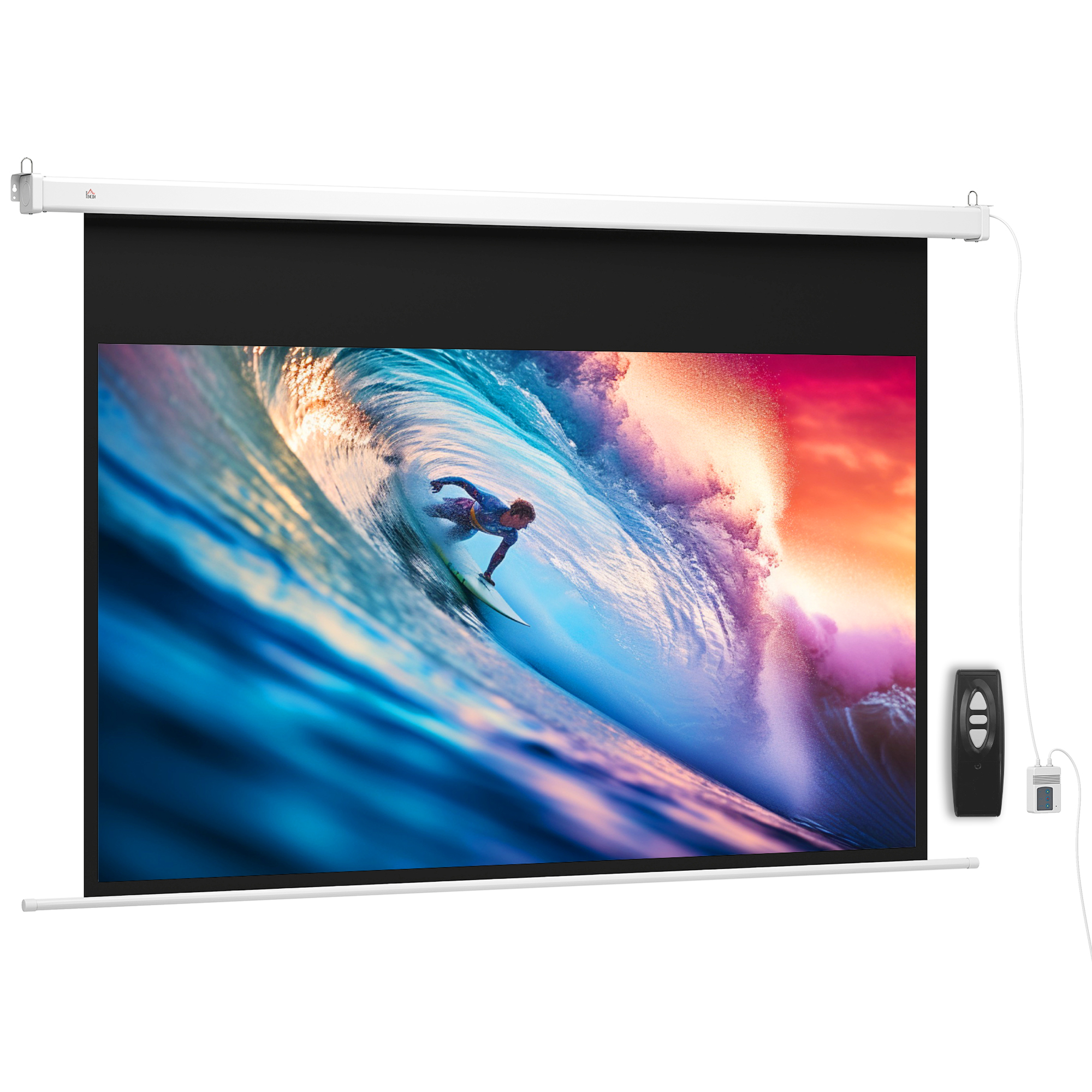 Beamer Leinwand 212 x 150 cm 120 Zoll 16:9 HD 4K Projektionsleinwand Elektrisch mit Fernbedienung, Weiß