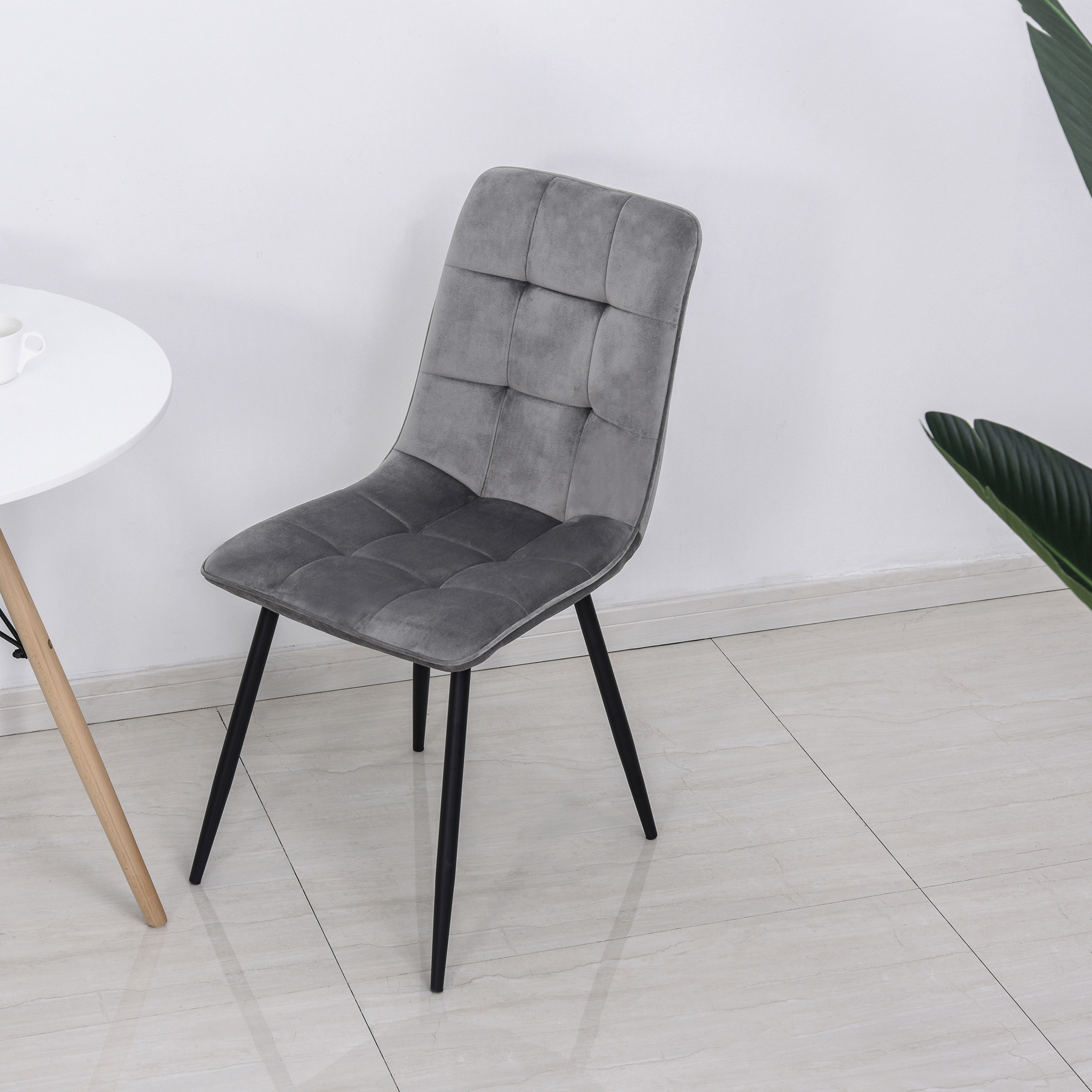 2er-Set Esszimmerstuhl Polsterstuhl Küchenstuhl mit Samt-Optik Esstisch Samt Metall Grau+Schwarz 45 x 63 x 90 cm