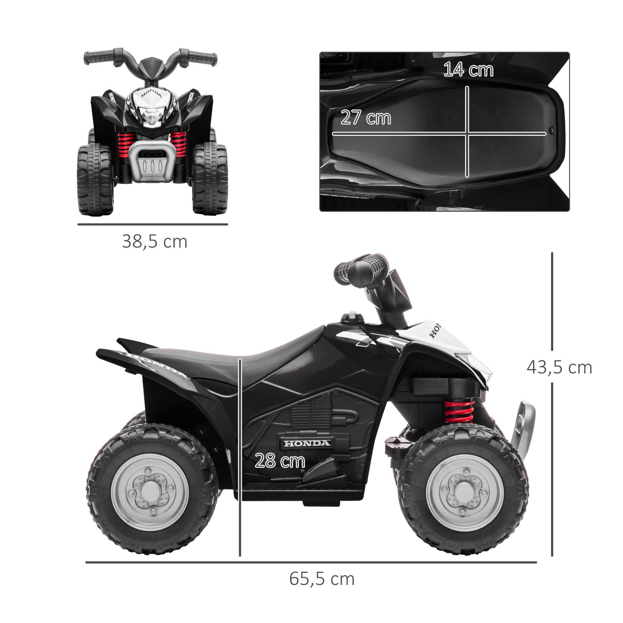 Elektroquad, Kinderquad, 2,8 km/h, LED-Scheinwerfer, für 1,5-3 Jahre, schwarz, 65,5 x 38,5 x 43,5cm