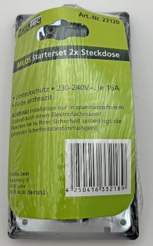MILOS Set 2 Steckdosen + 2-fach Rahmen / 250V~/ 16A, Steckanschluss, Anthrazit