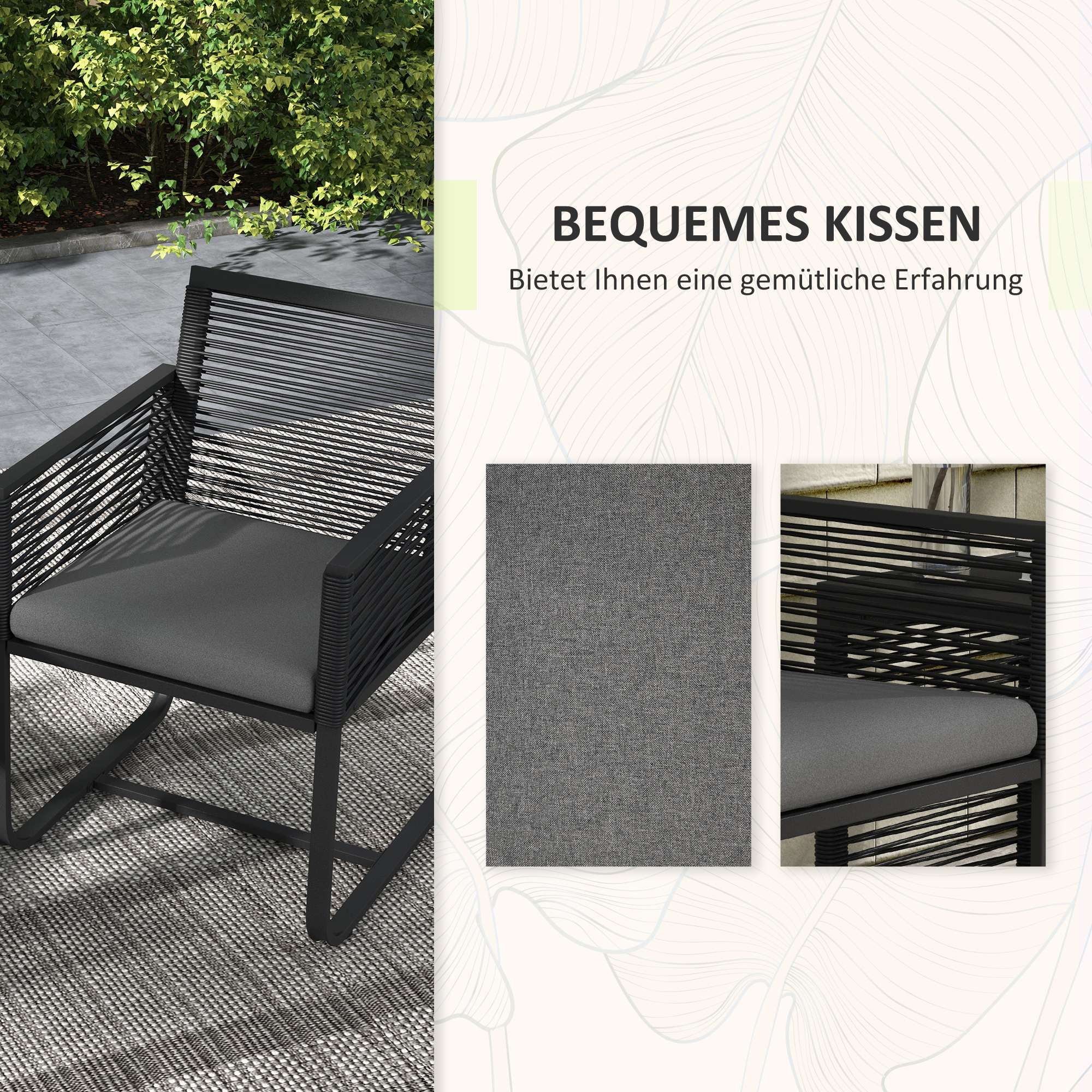 3-teiliges Bistro-Set Balkon-Set Terrassen-Set, wetterbeständig, modernes Design, 53 cm x 57 cm x 77 cm, Schwarz + Grau