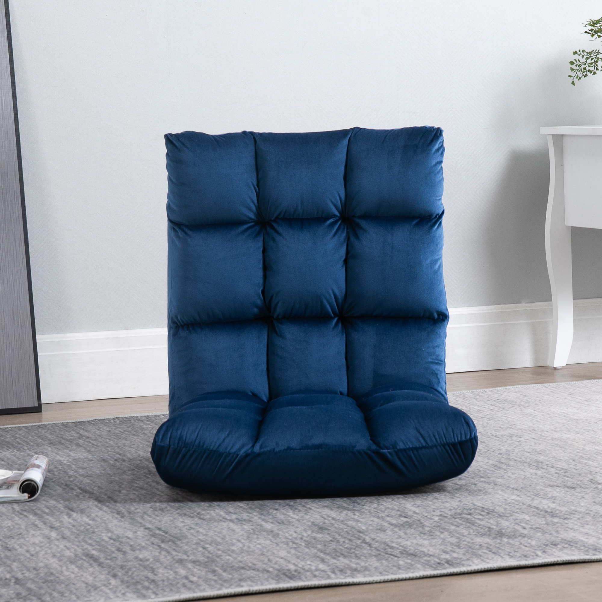 Sessel Gästematratze Bodensessel, verstellbare Rückenlehne, Velouroptik, 55 cm x 71 cm x 53,5 cm, Blau